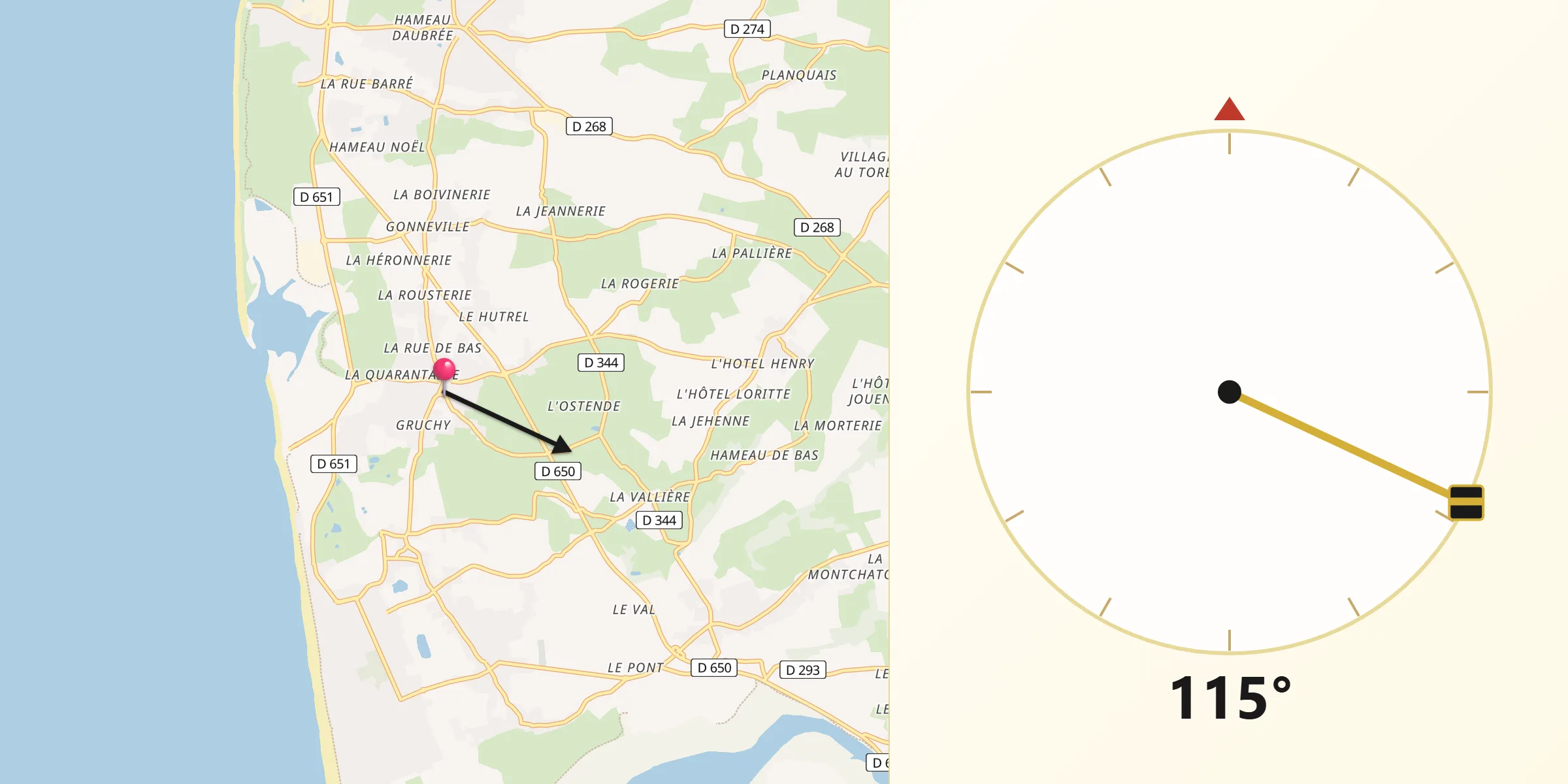 Direction vers la Qibla depuis Blainville-sur-Mer