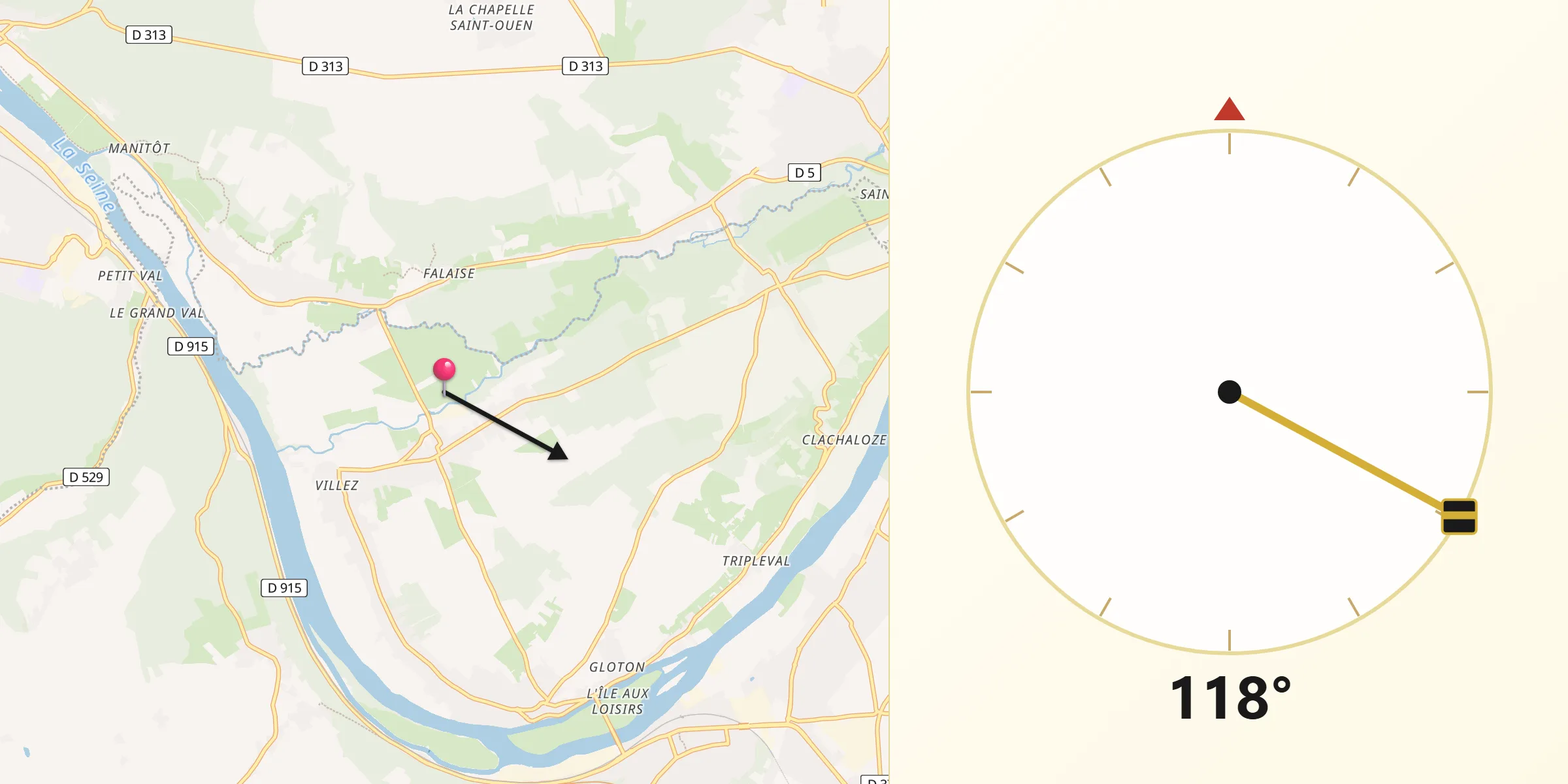 Direction vers la Qibla depuis Limetz-Villez