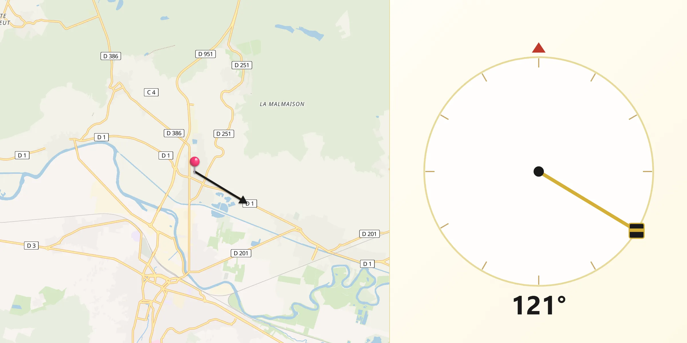 Direction vers la Qibla depuis Dizy