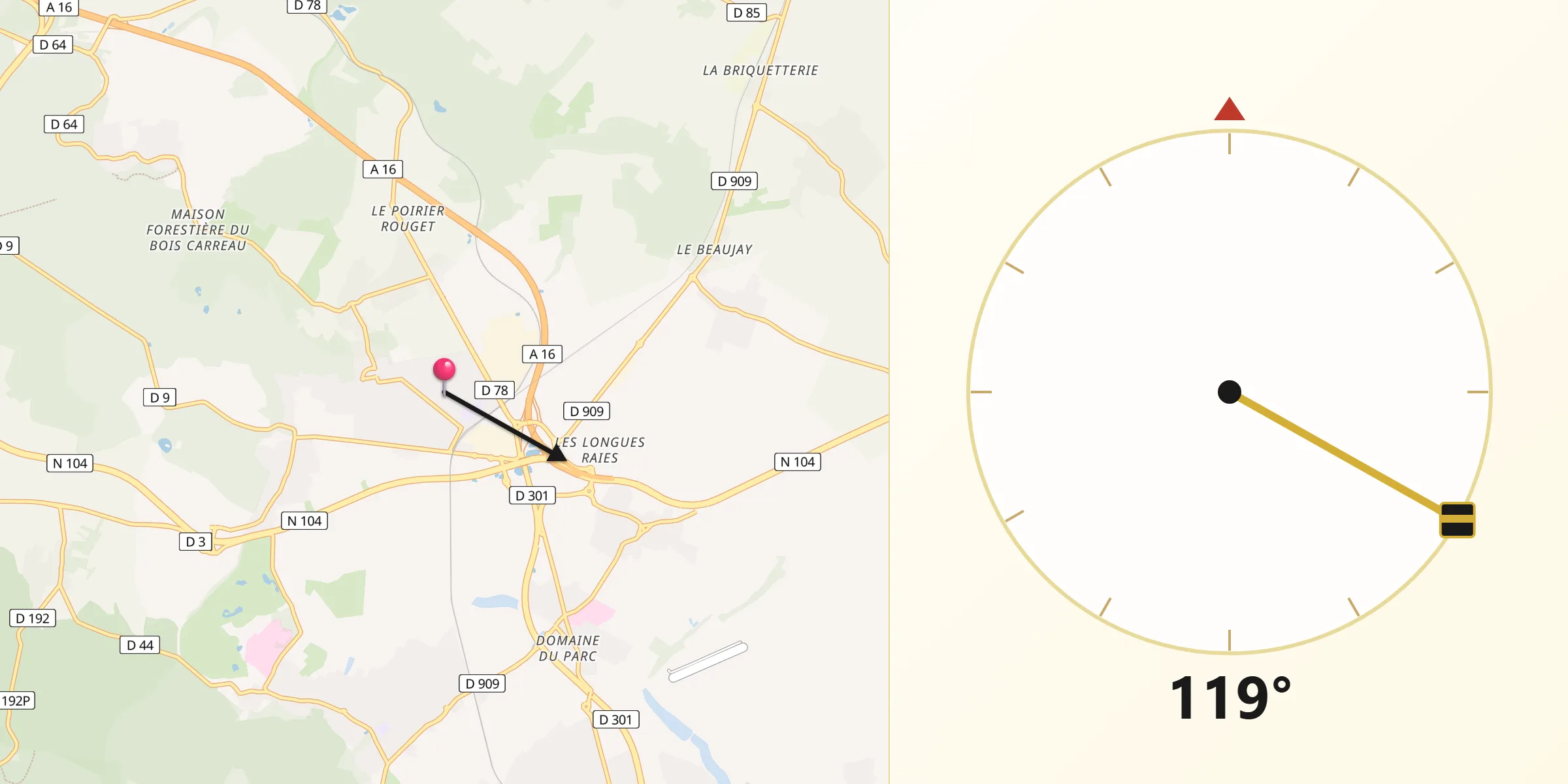 Direction vers la Qibla depuis Montsoult