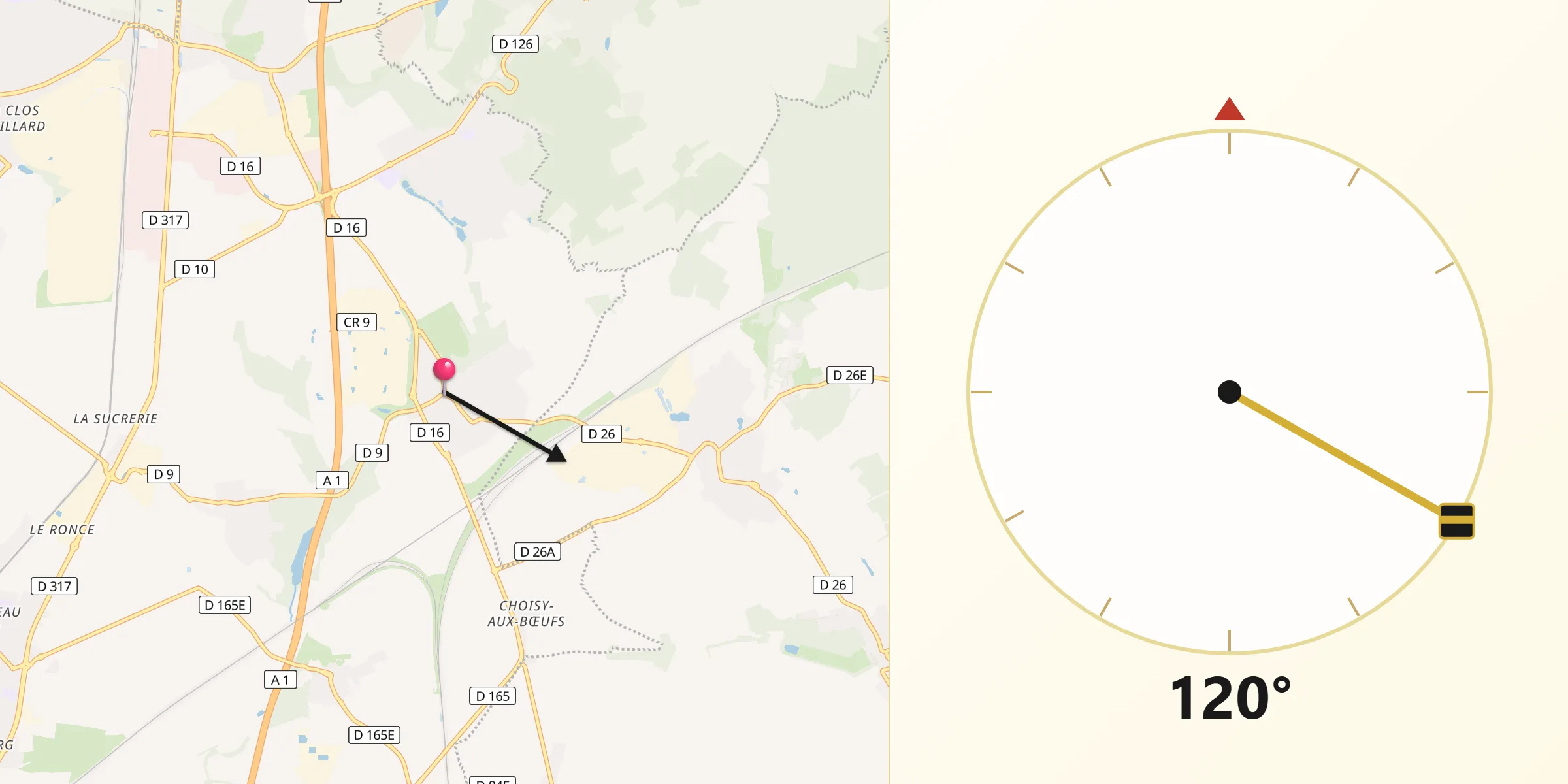 Direction vers la Qibla depuis Vémars