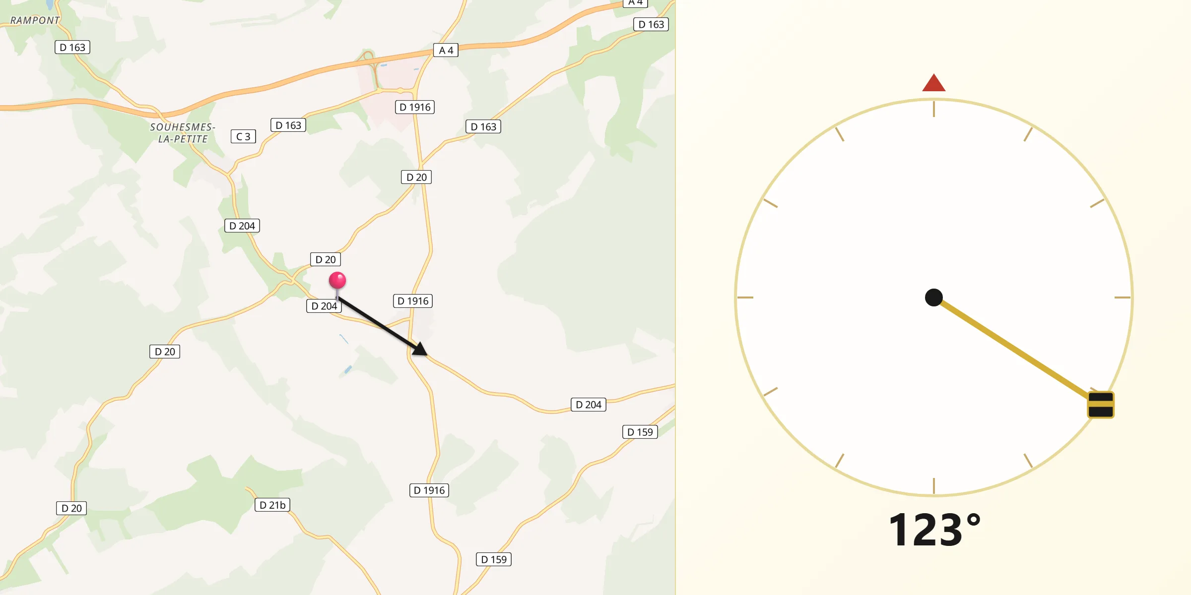 Direction vers la Qibla depuis Lemmes