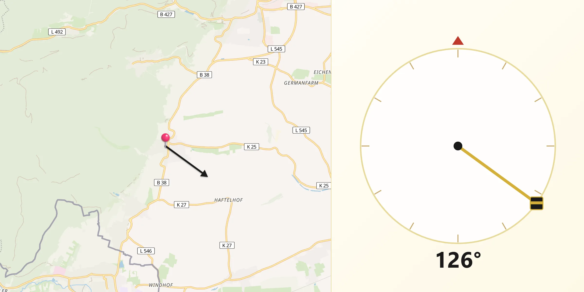 Qibla-Richtung von Oberotterbach