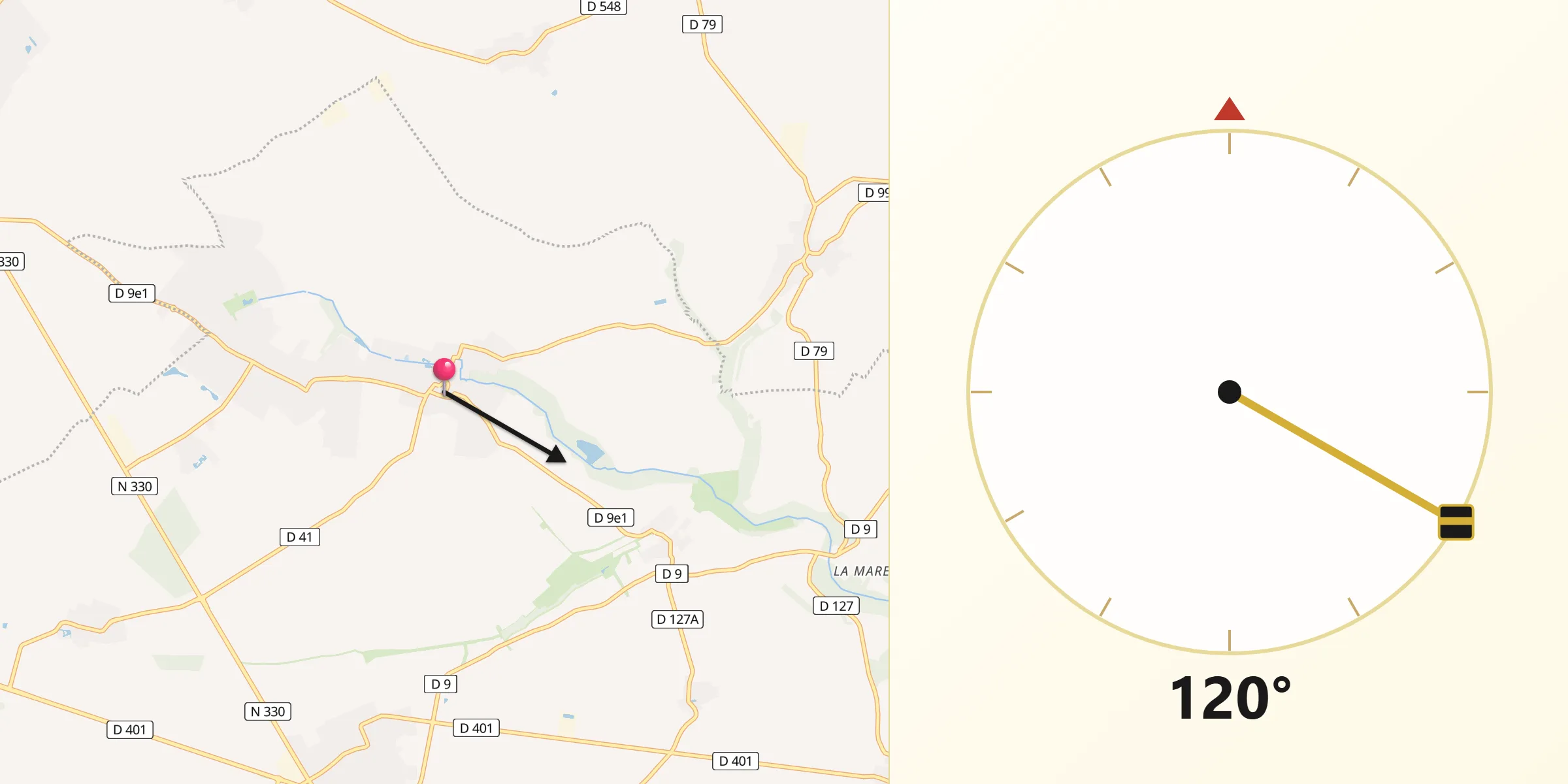 Direction vers la Qibla depuis Oissery