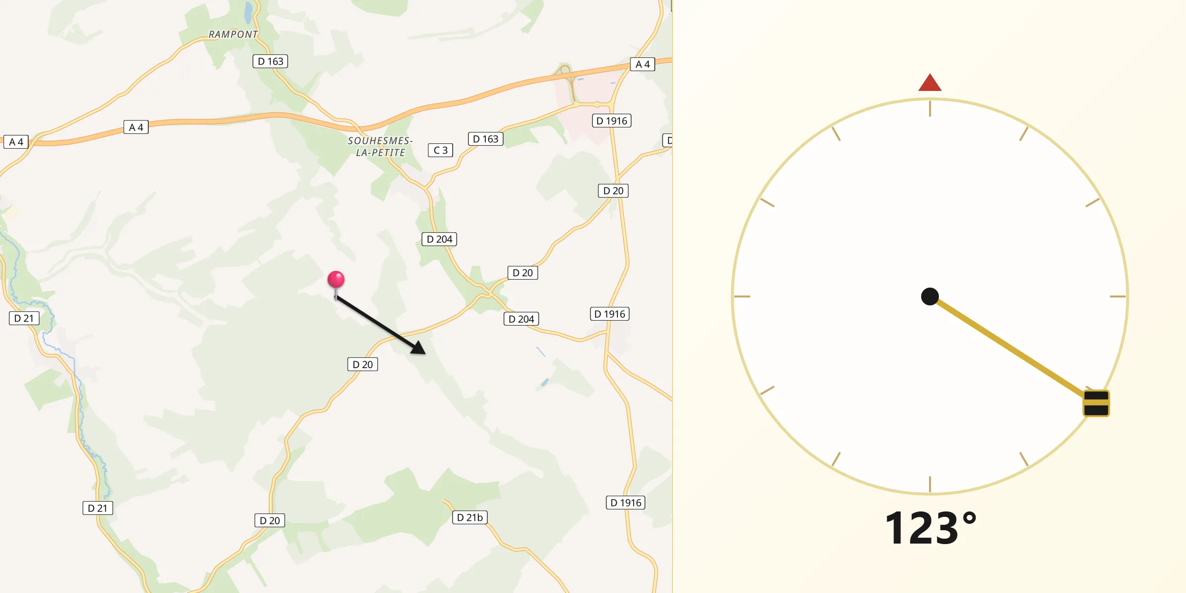 Direction vers la Qibla depuis Vadelaincourt