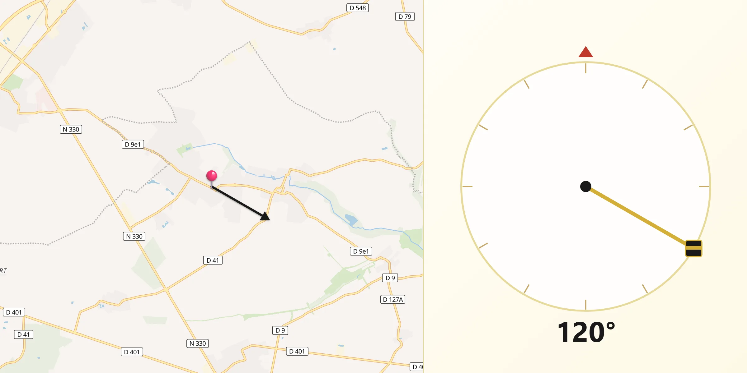 Direction vers la Qibla depuis Saint-Pathus