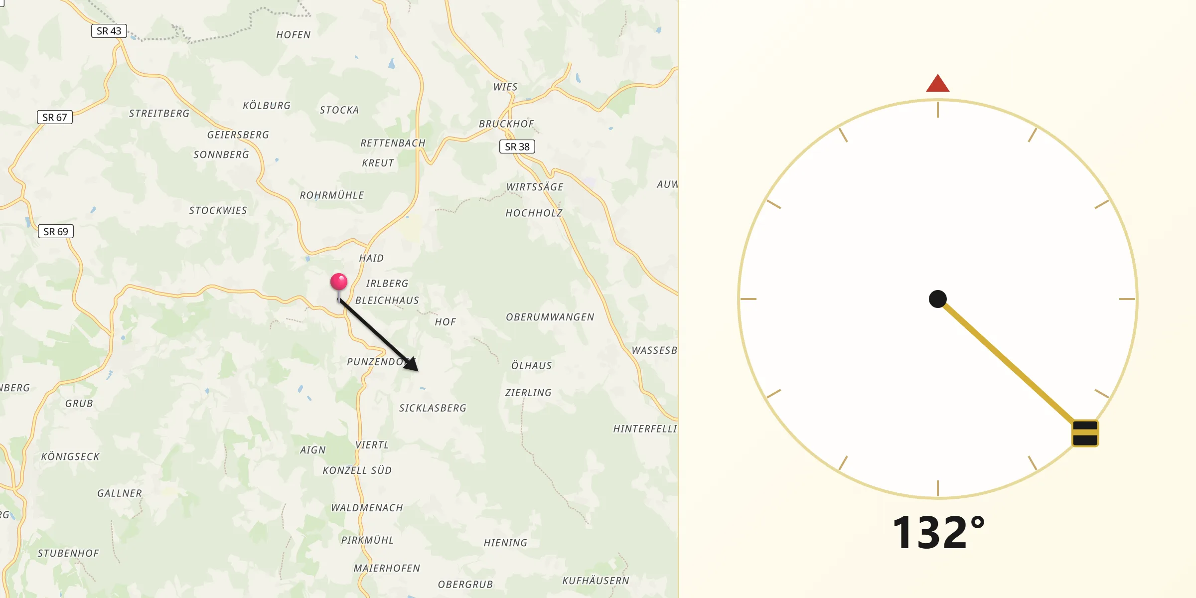 Qibla-Richtung von Konzell