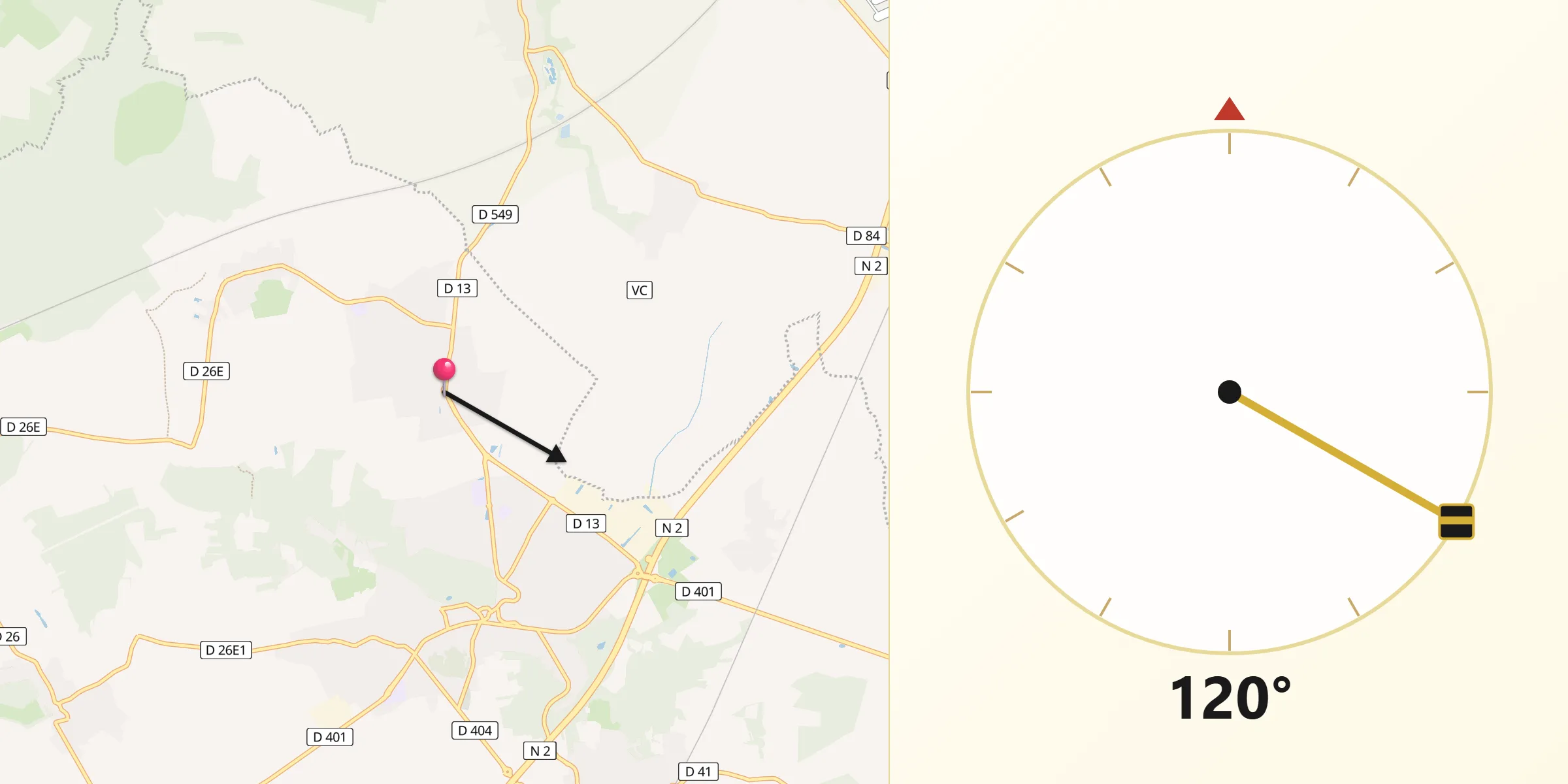 Direction vers la Qibla depuis Othis