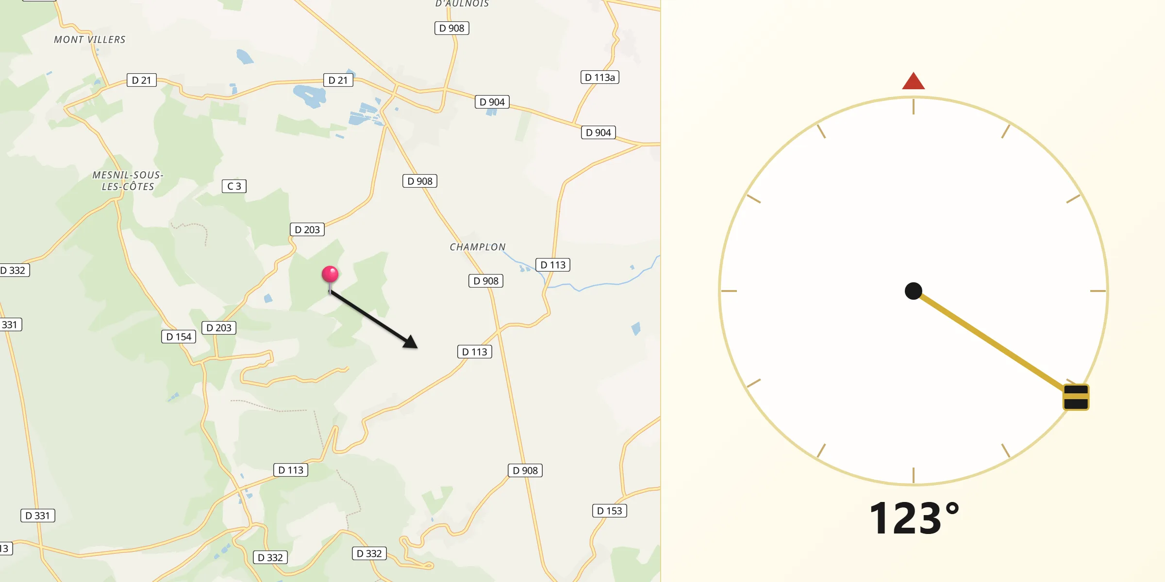 Direction vers la Qibla depuis Saulx-lès-Champlon