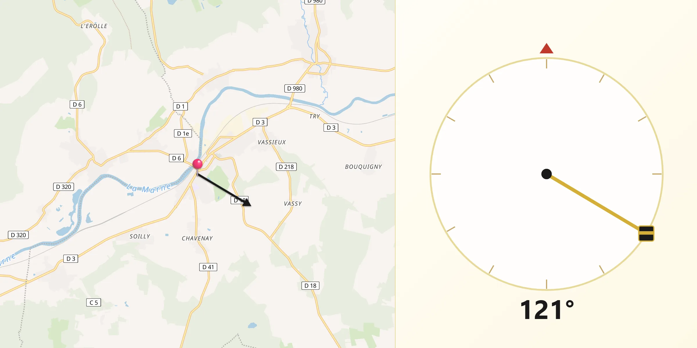 Direction vers la Qibla depuis Dormans