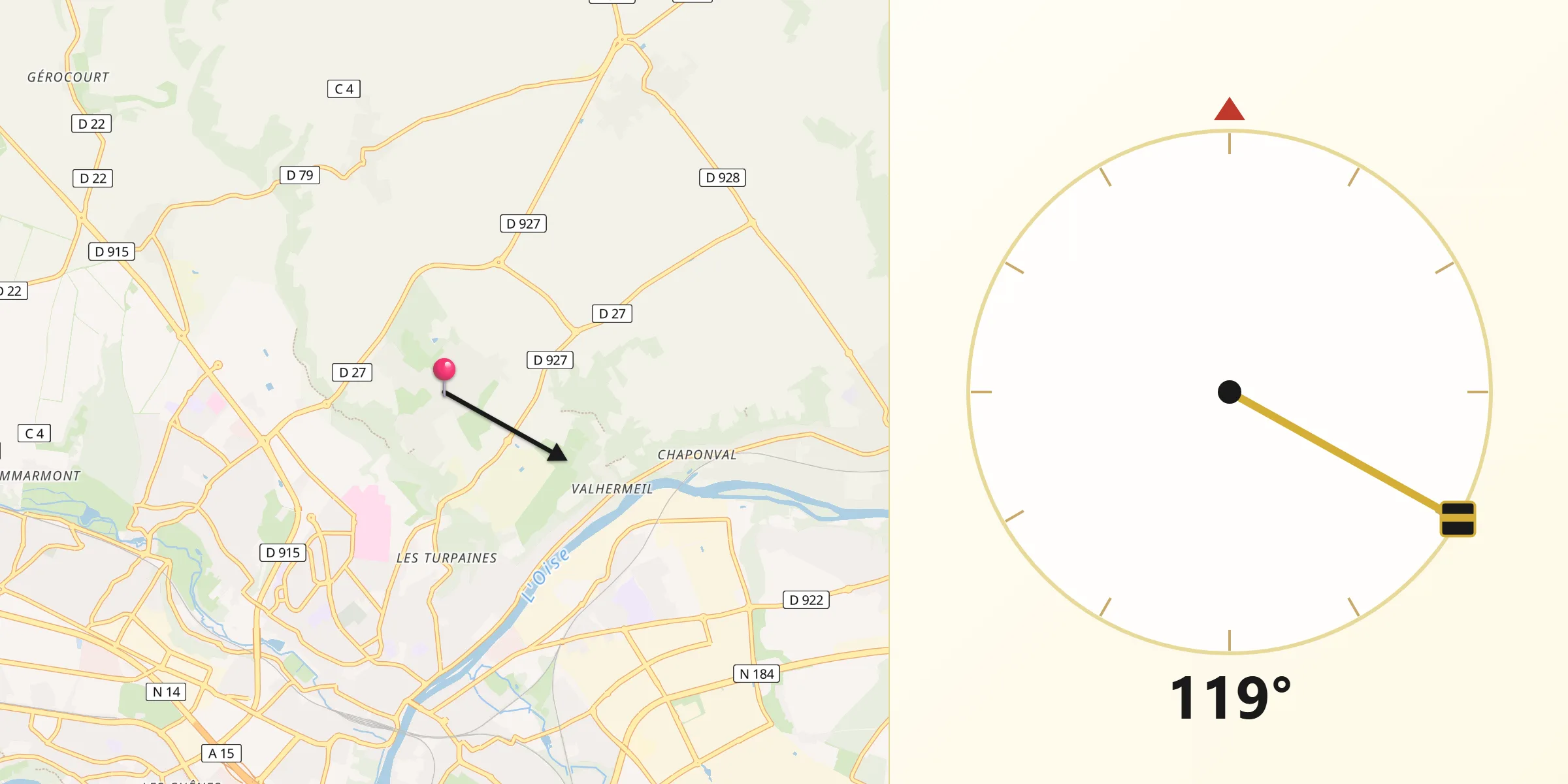 Direction vers la Qibla depuis Ennery