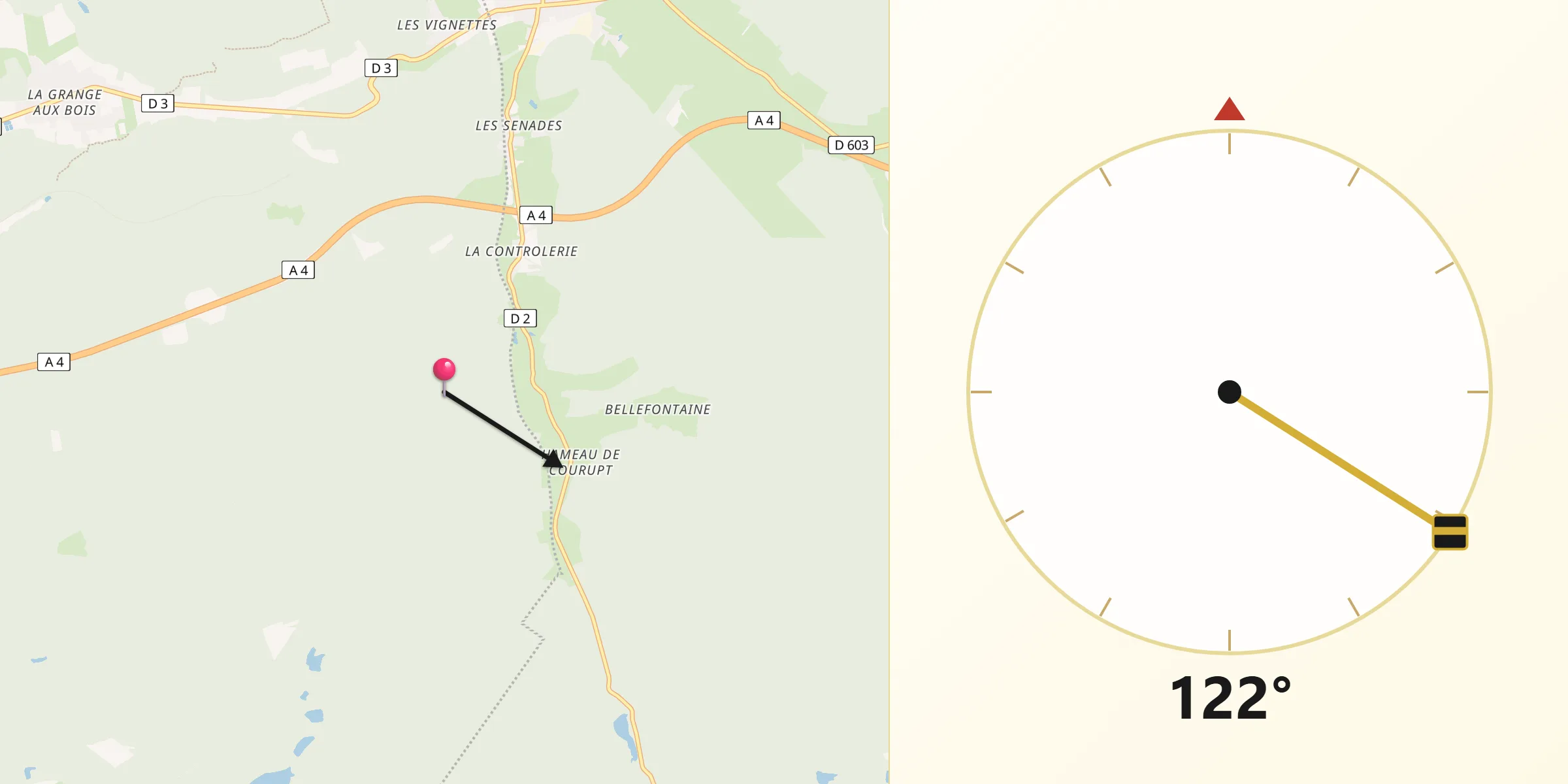 Direction vers la Qibla depuis Futeau