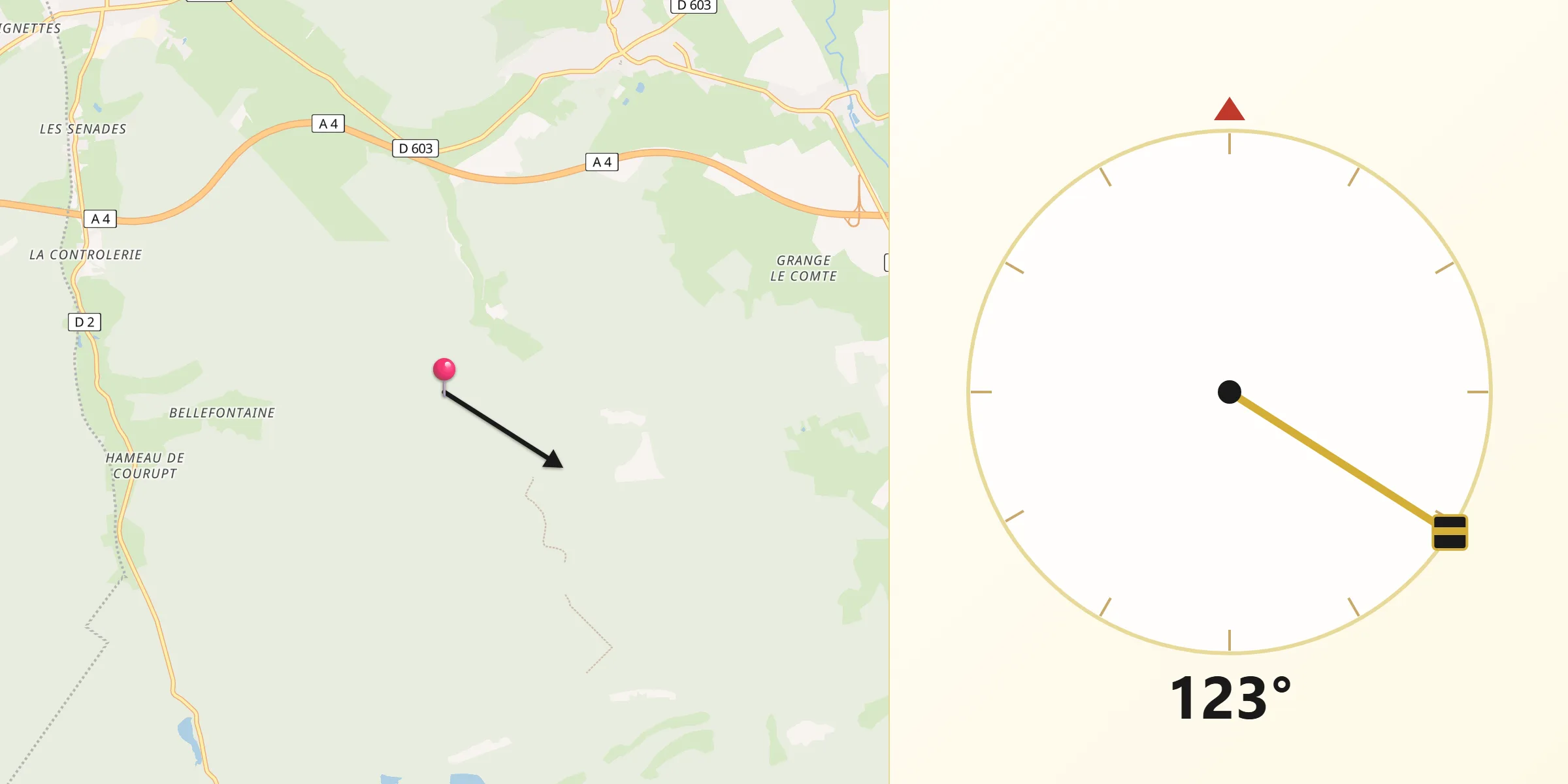 Direction vers la Qibla depuis Rarécourt