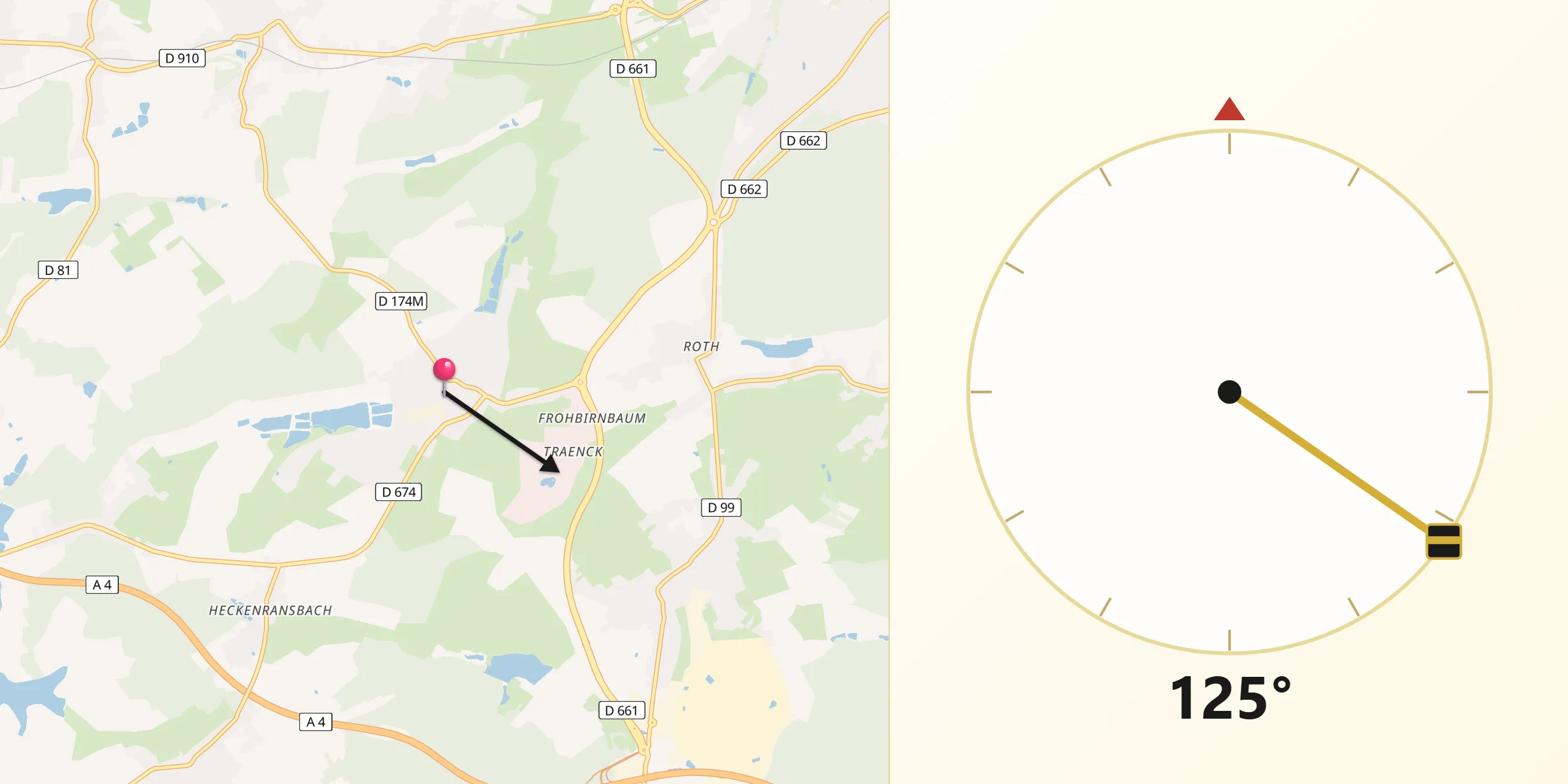 Direction vers la Qibla depuis Woustviller