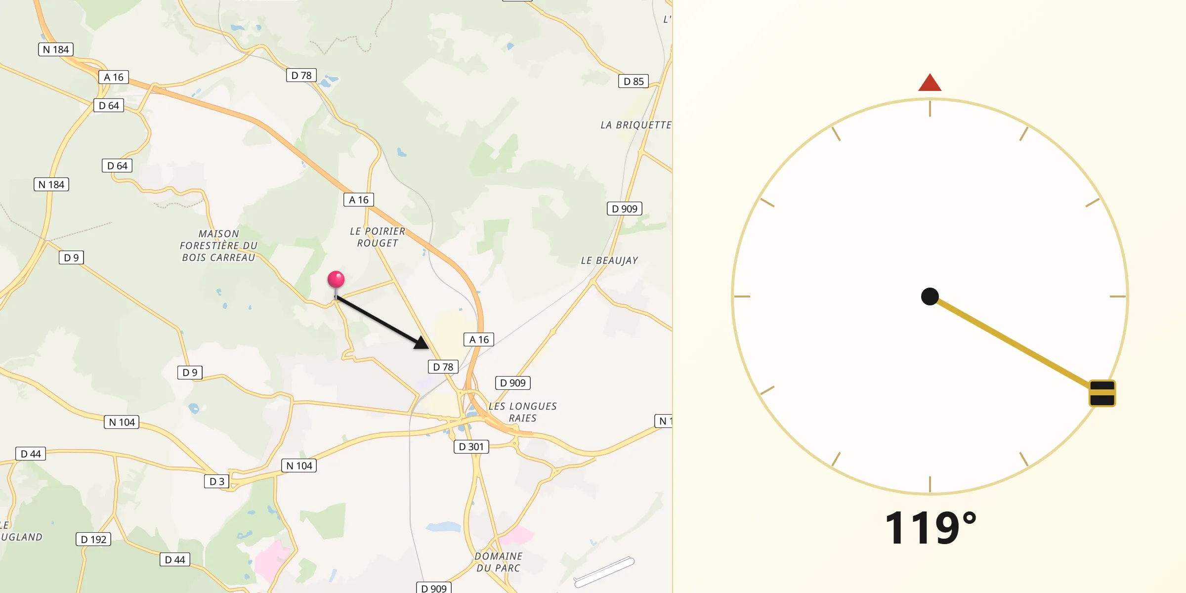 Direction vers la Qibla depuis Maffliers