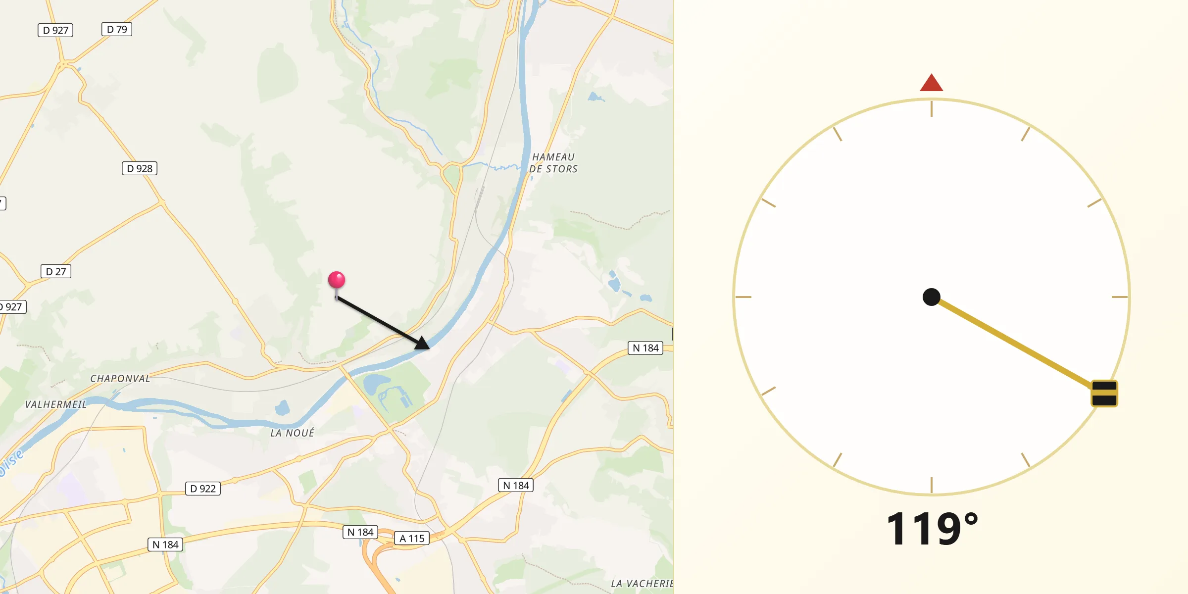 Direction vers la Qibla depuis Département du Val-d’Oise