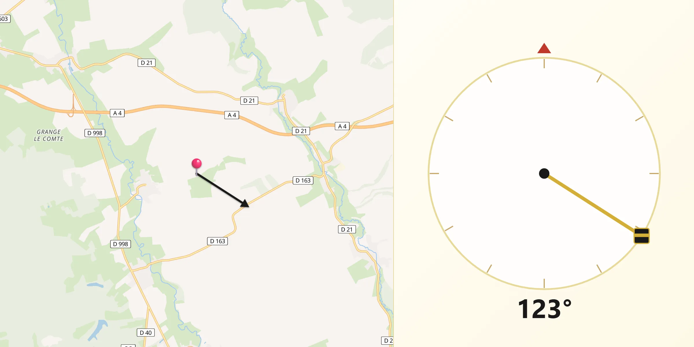 Direction vers la Qibla depuis Ville-sur-Cousances