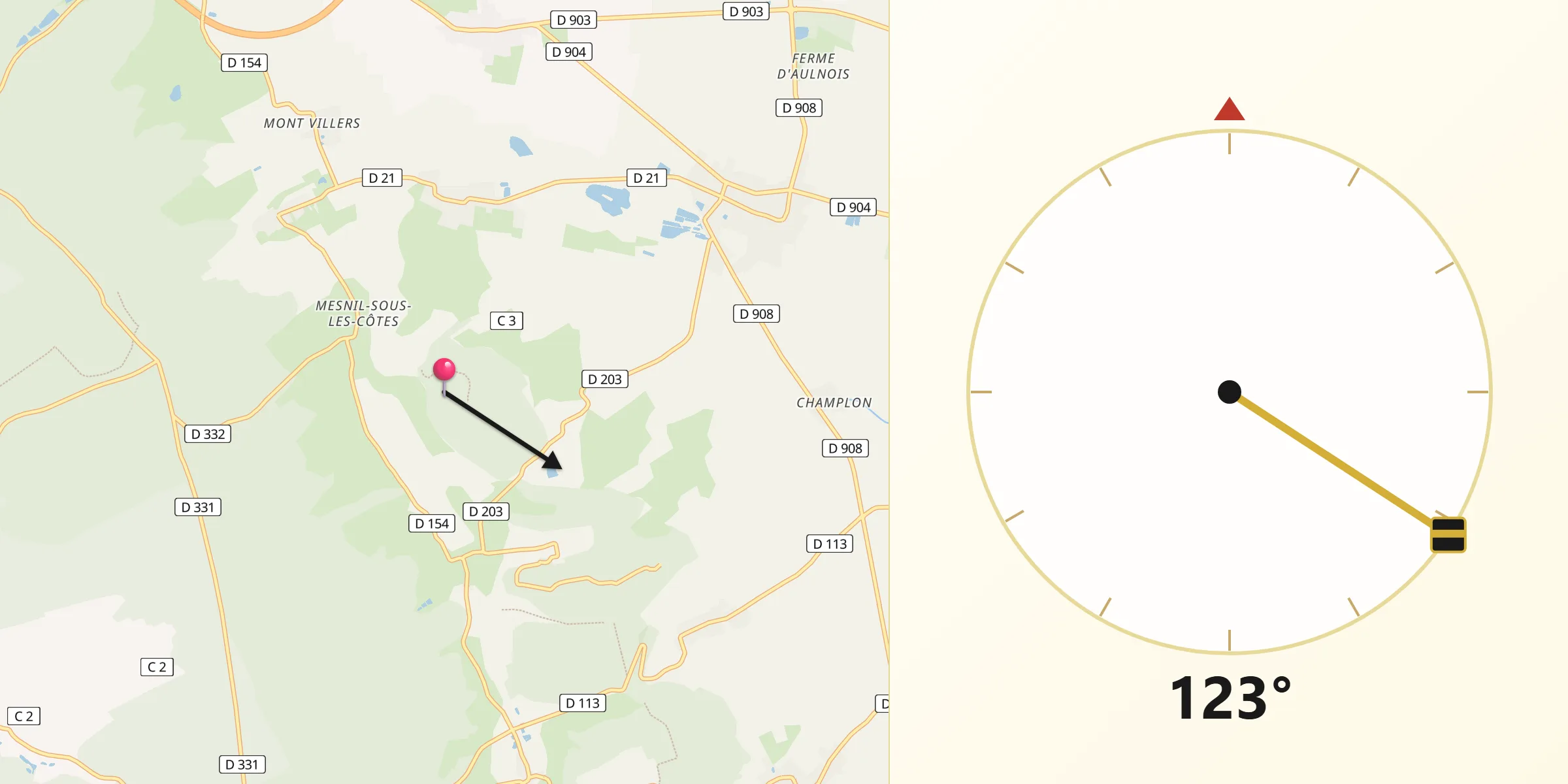 Direction vers la Qibla depuis Trésauvaux