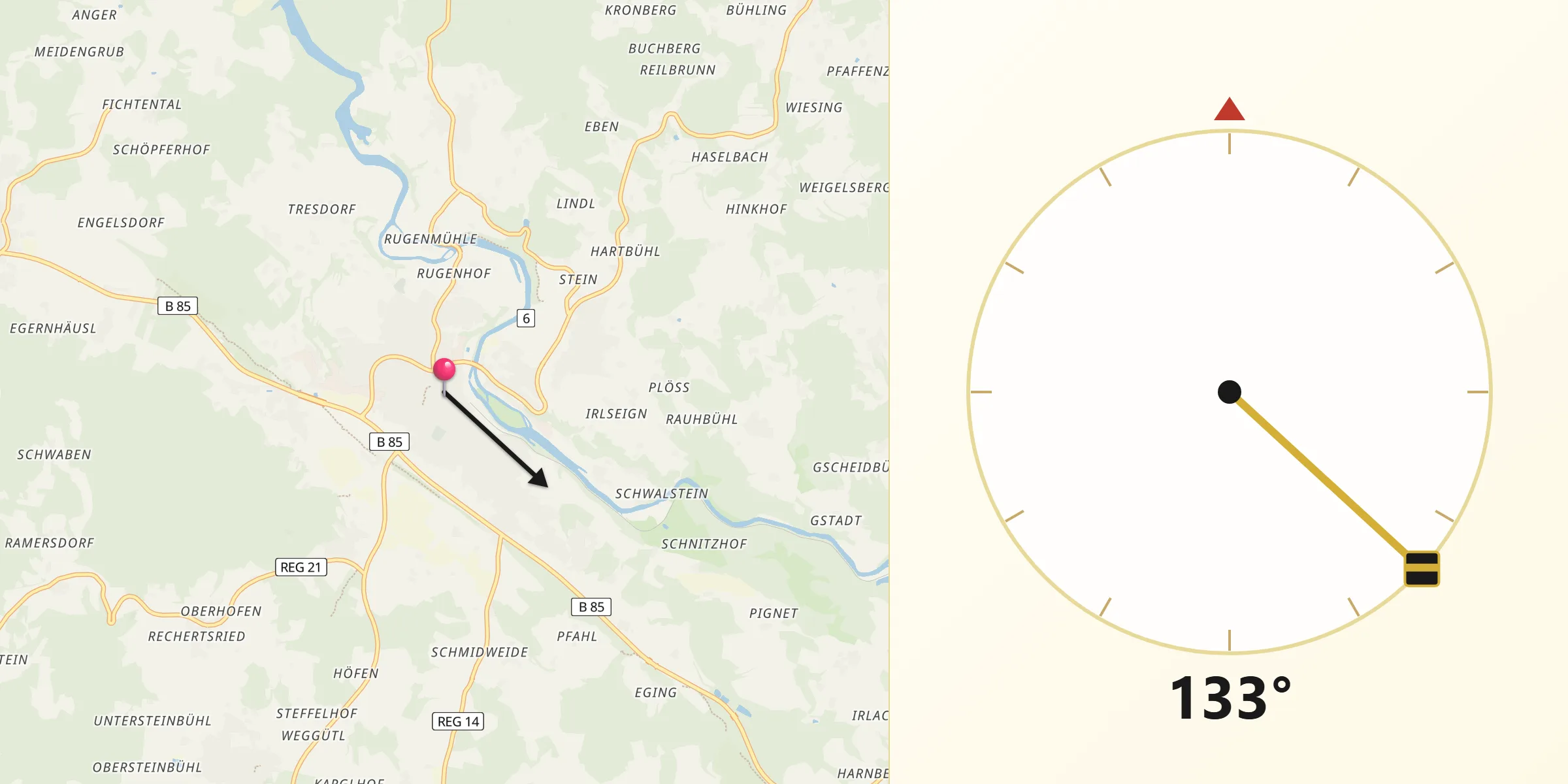 Qibla-Richtung von Viechtach