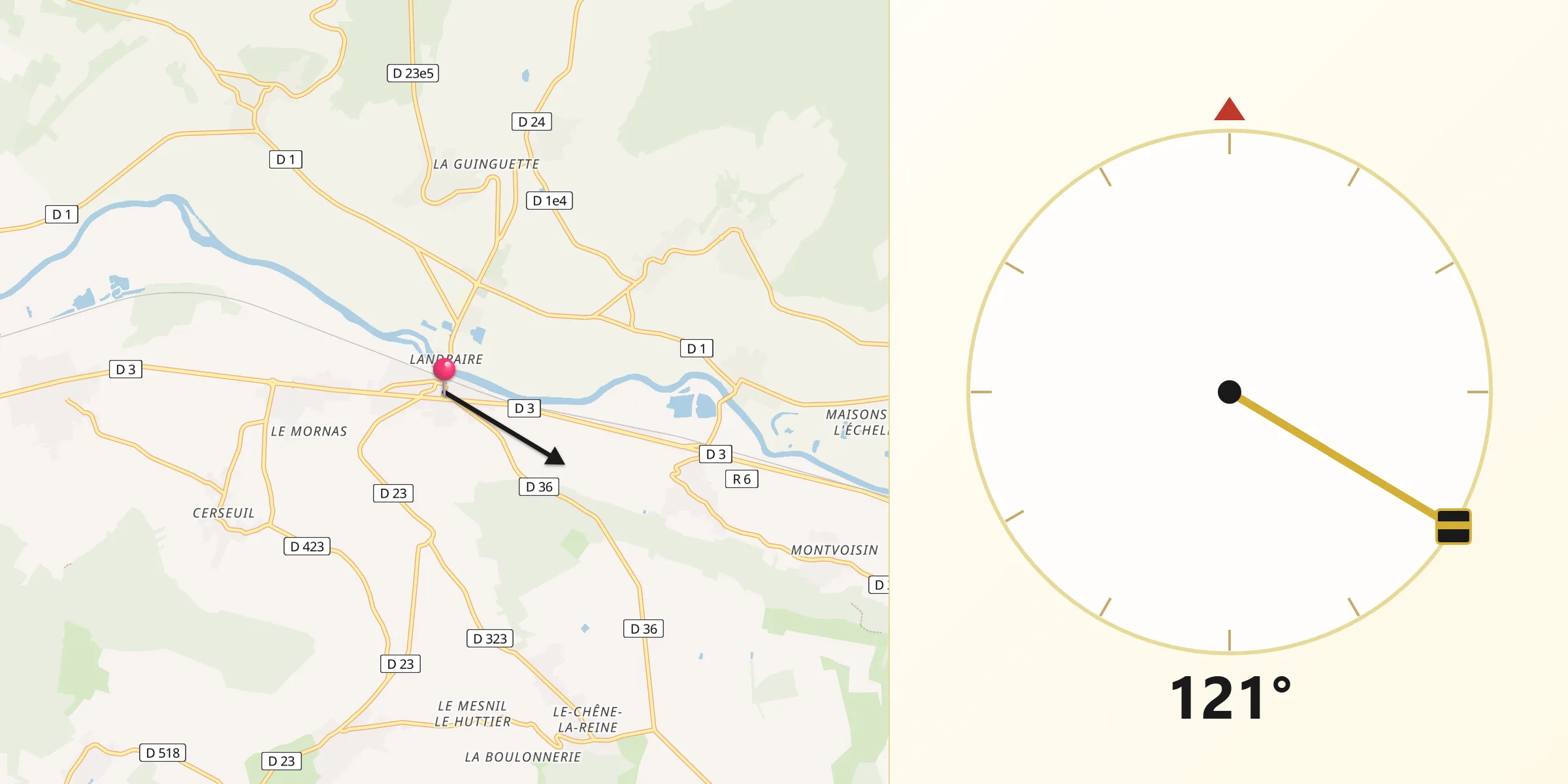 Direction vers la Qibla depuis Mareuil-le-Port