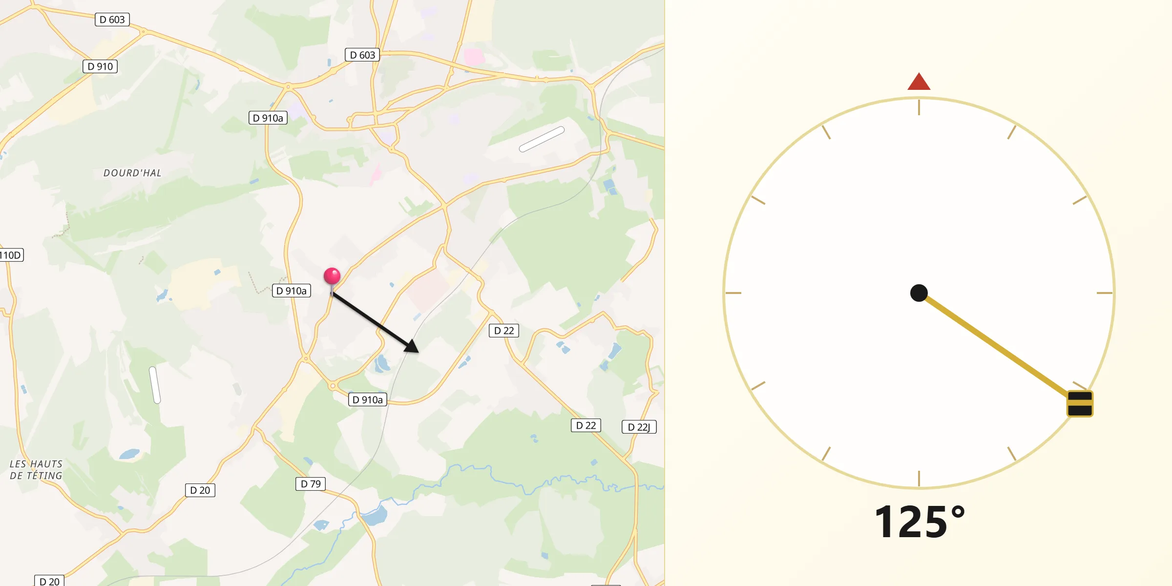 Direction vers la Qibla depuis Valmont