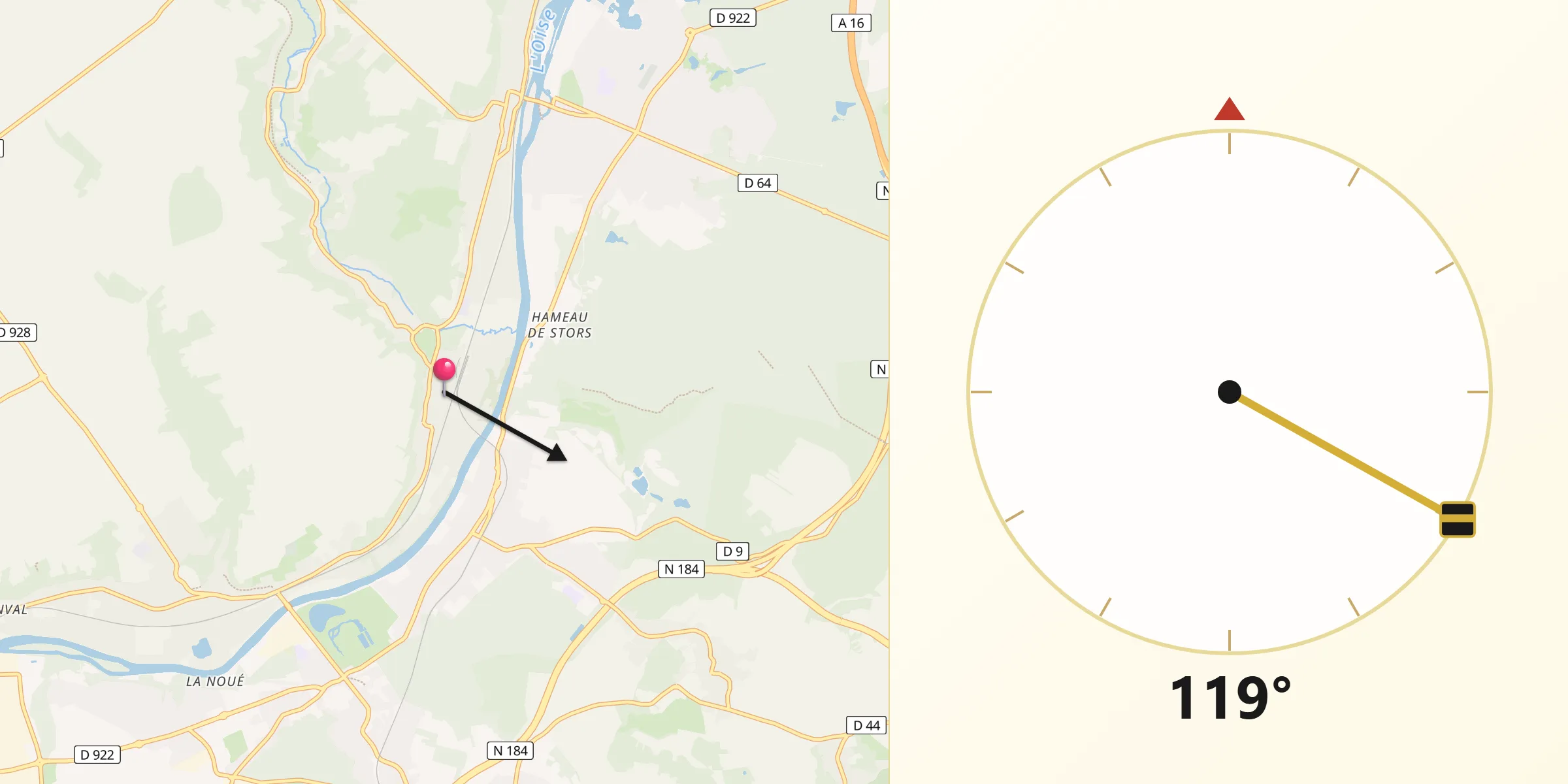 Direction vers la Qibla depuis Butry-sur-Oise