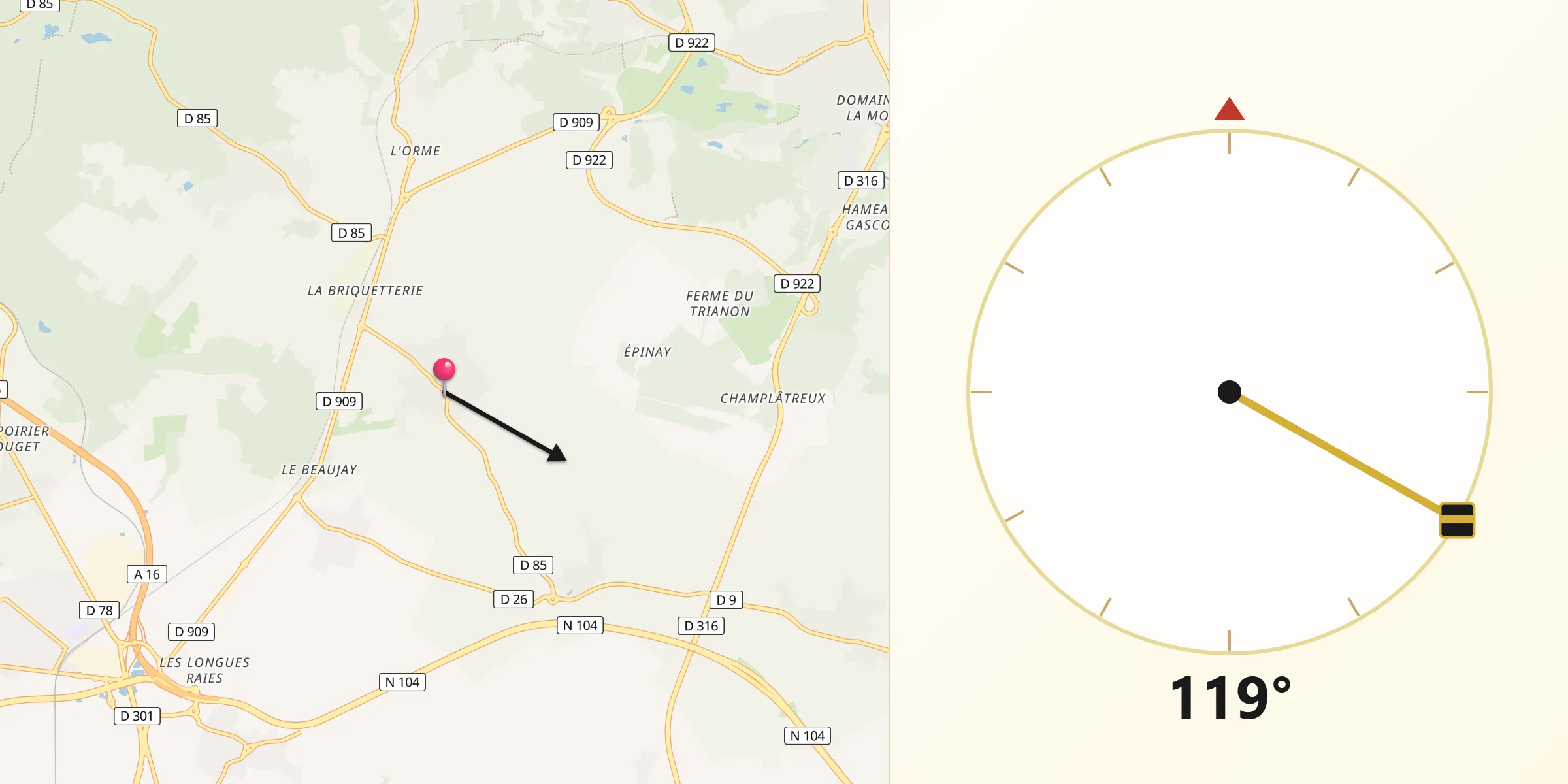 Direction vers la Qibla depuis Belloy-en-France