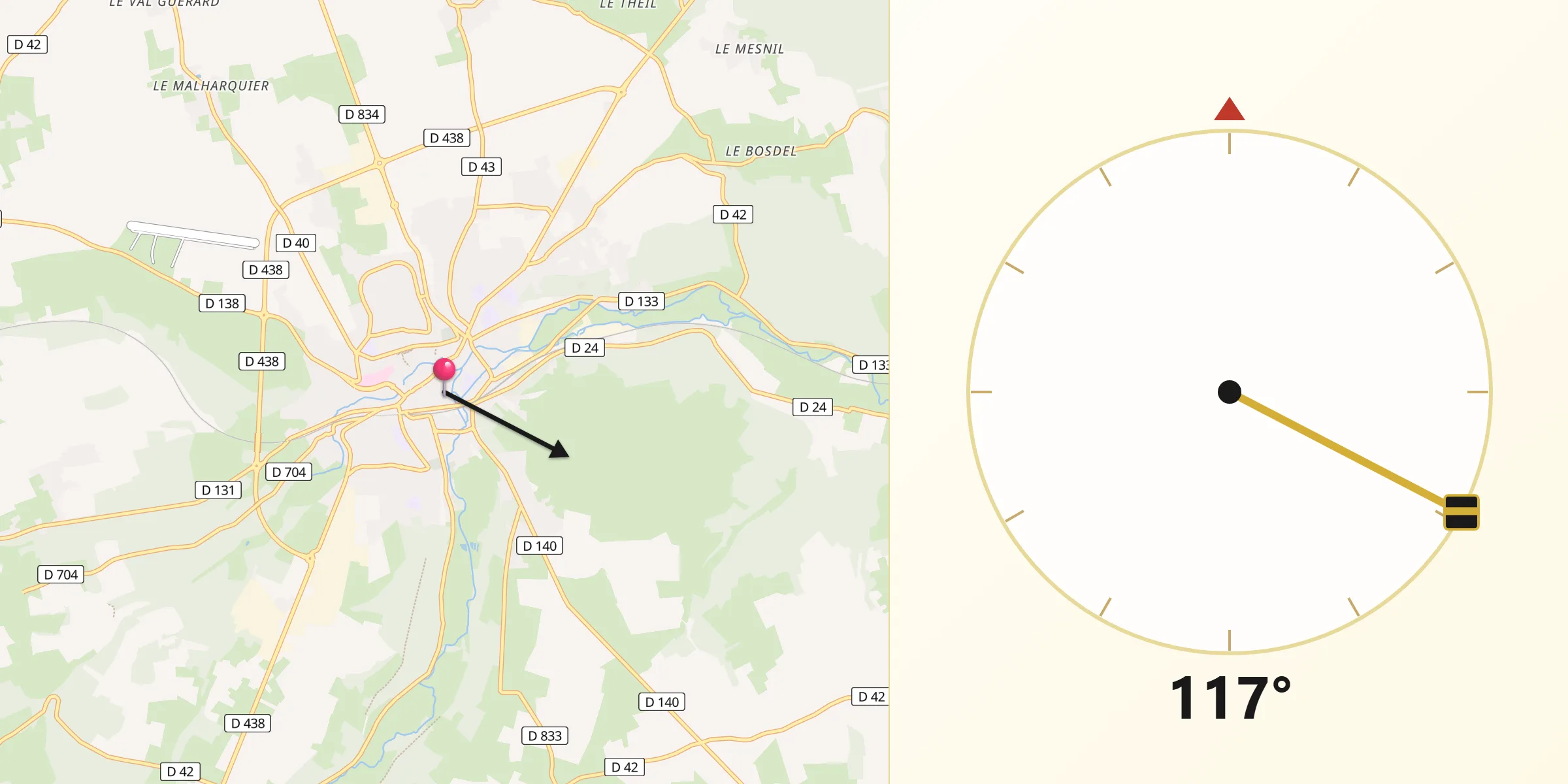 Direction vers la Qibla depuis Bernay