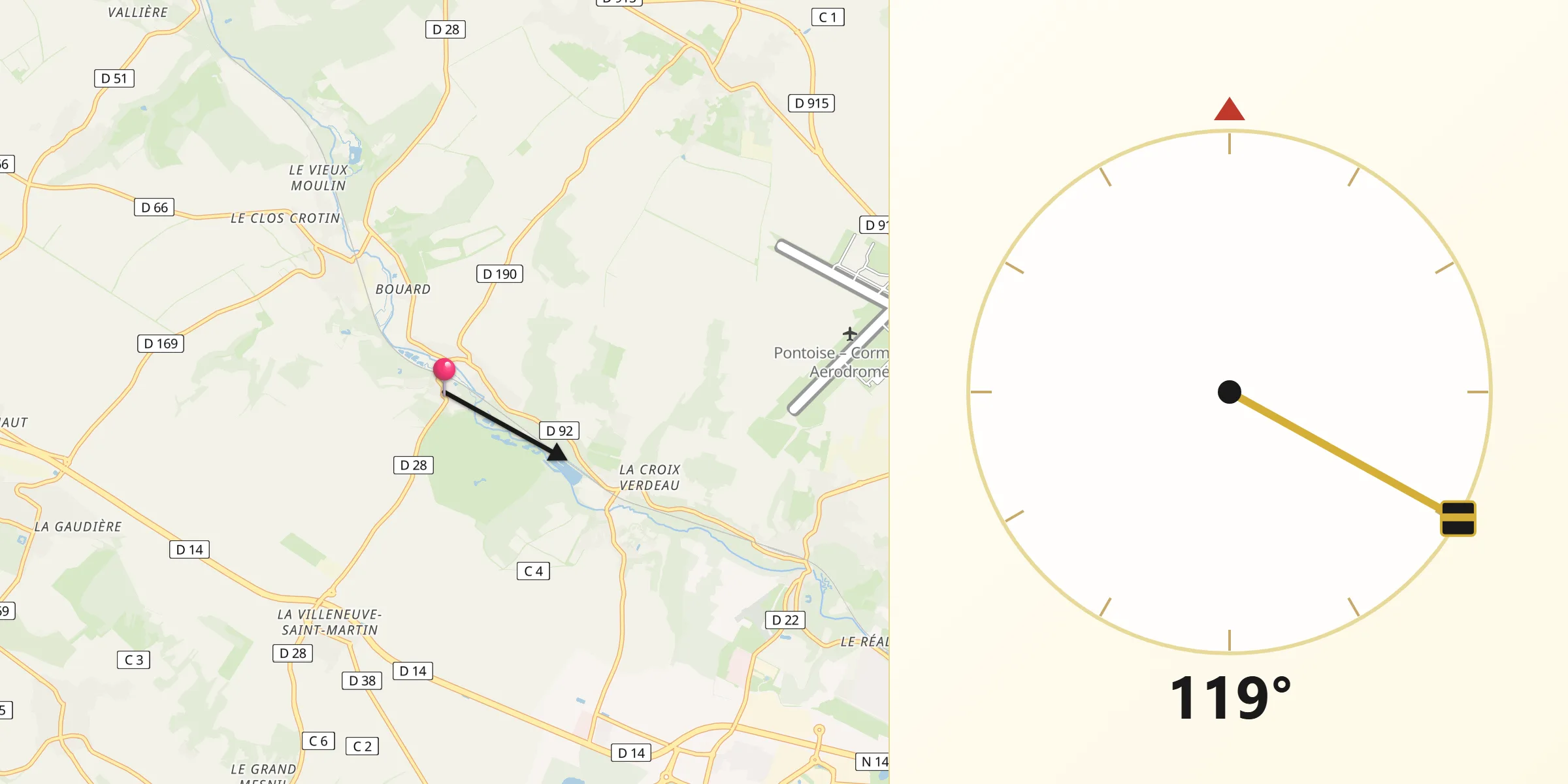 Direction vers la Qibla depuis Ableiges