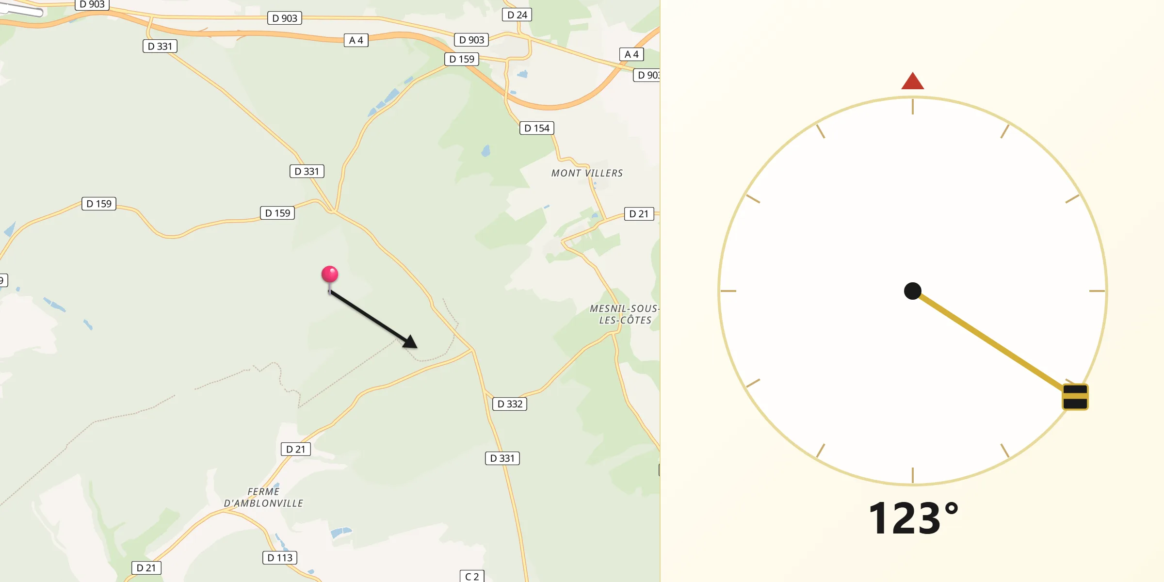 Direction vers la Qibla depuis Bonzée