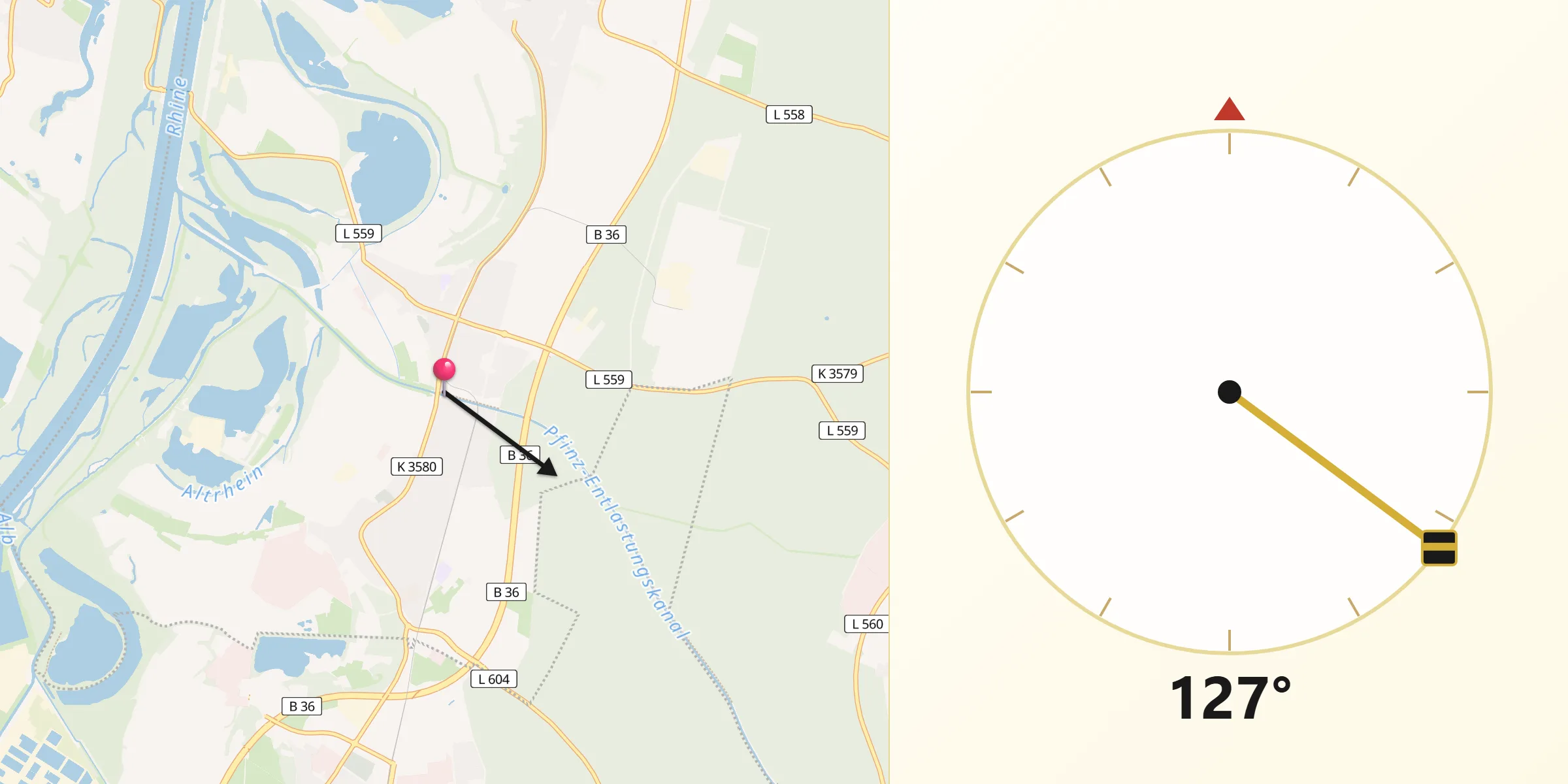 Qibla-Richtung von Eggenstein-Leopoldshafen