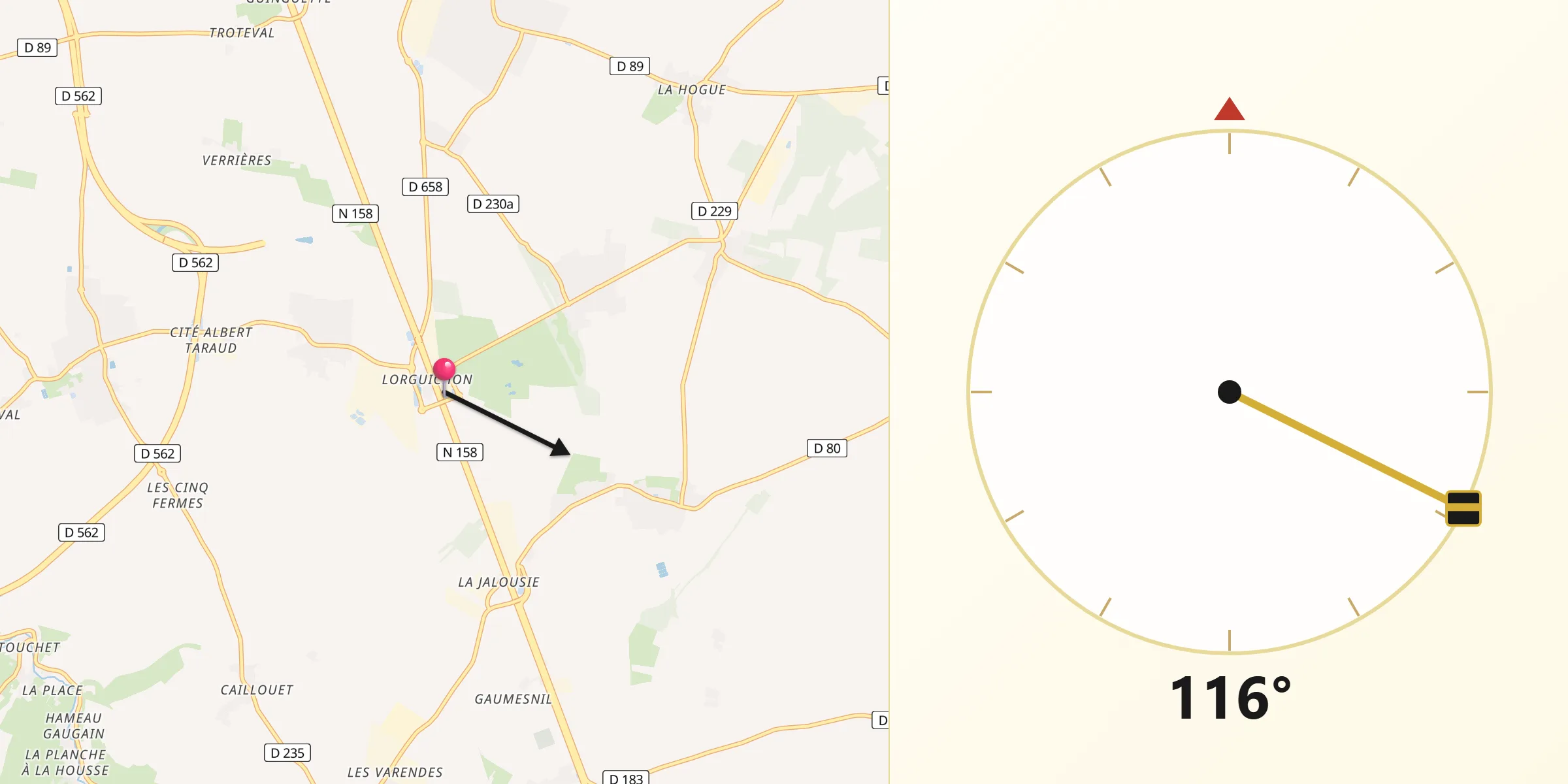 Direction vers la Qibla depuis Calvados