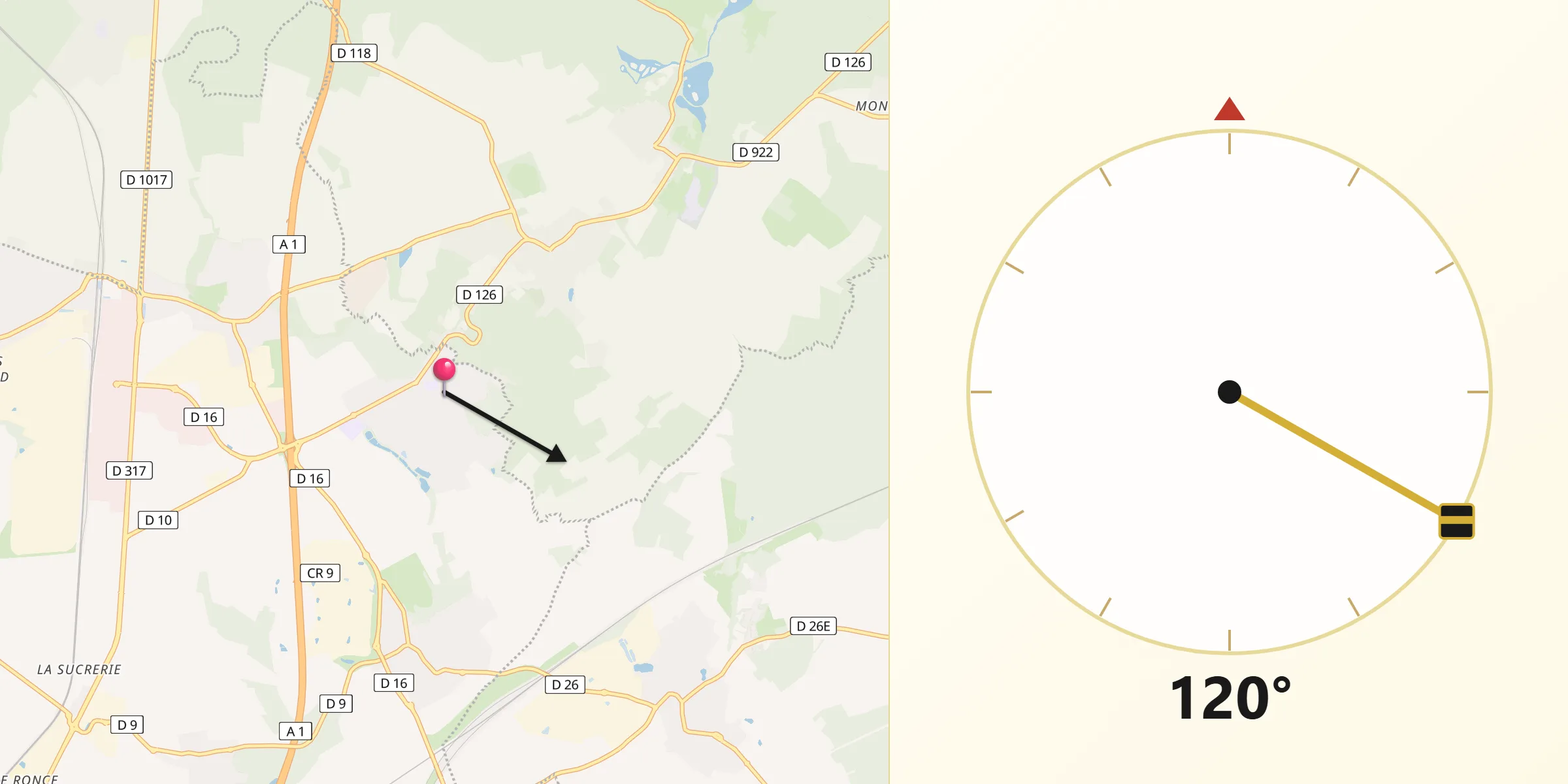 Direction vers la Qibla depuis Saint-Witz