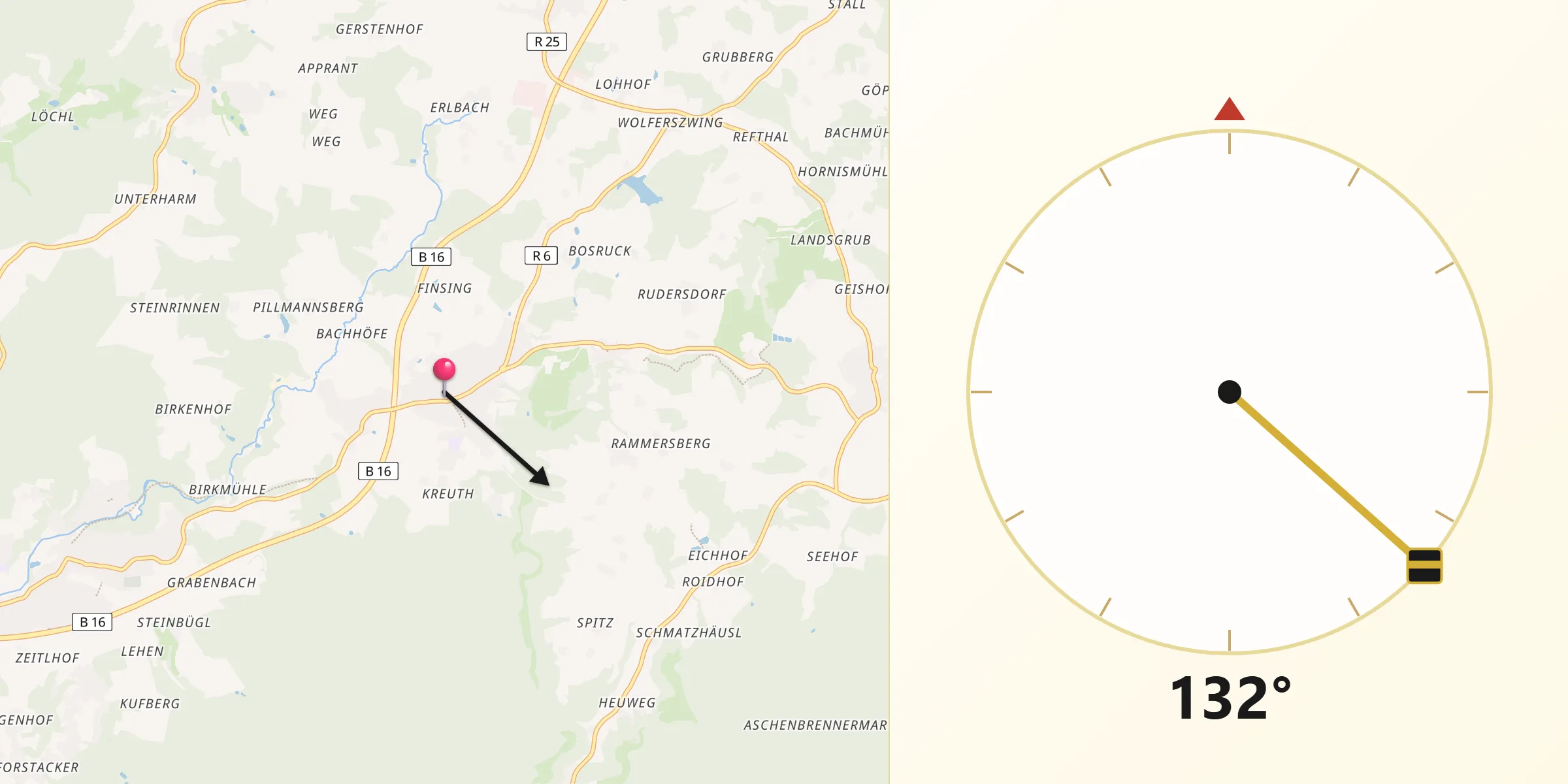 Qibla-Richtung von Bernhardswald