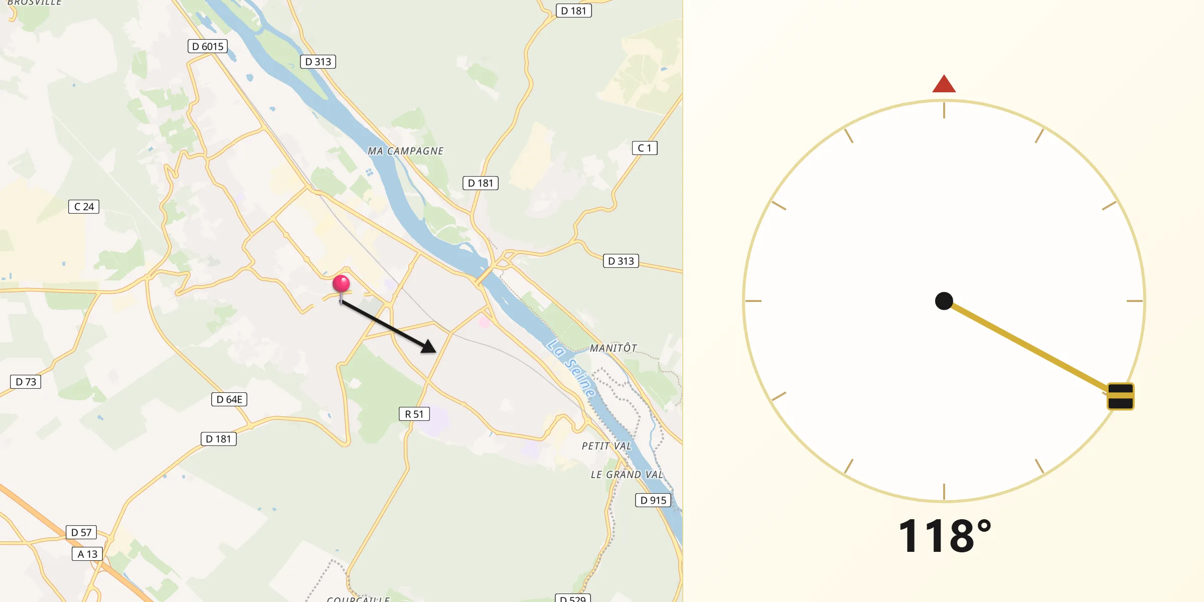 Direction vers la Qibla depuis Vernon