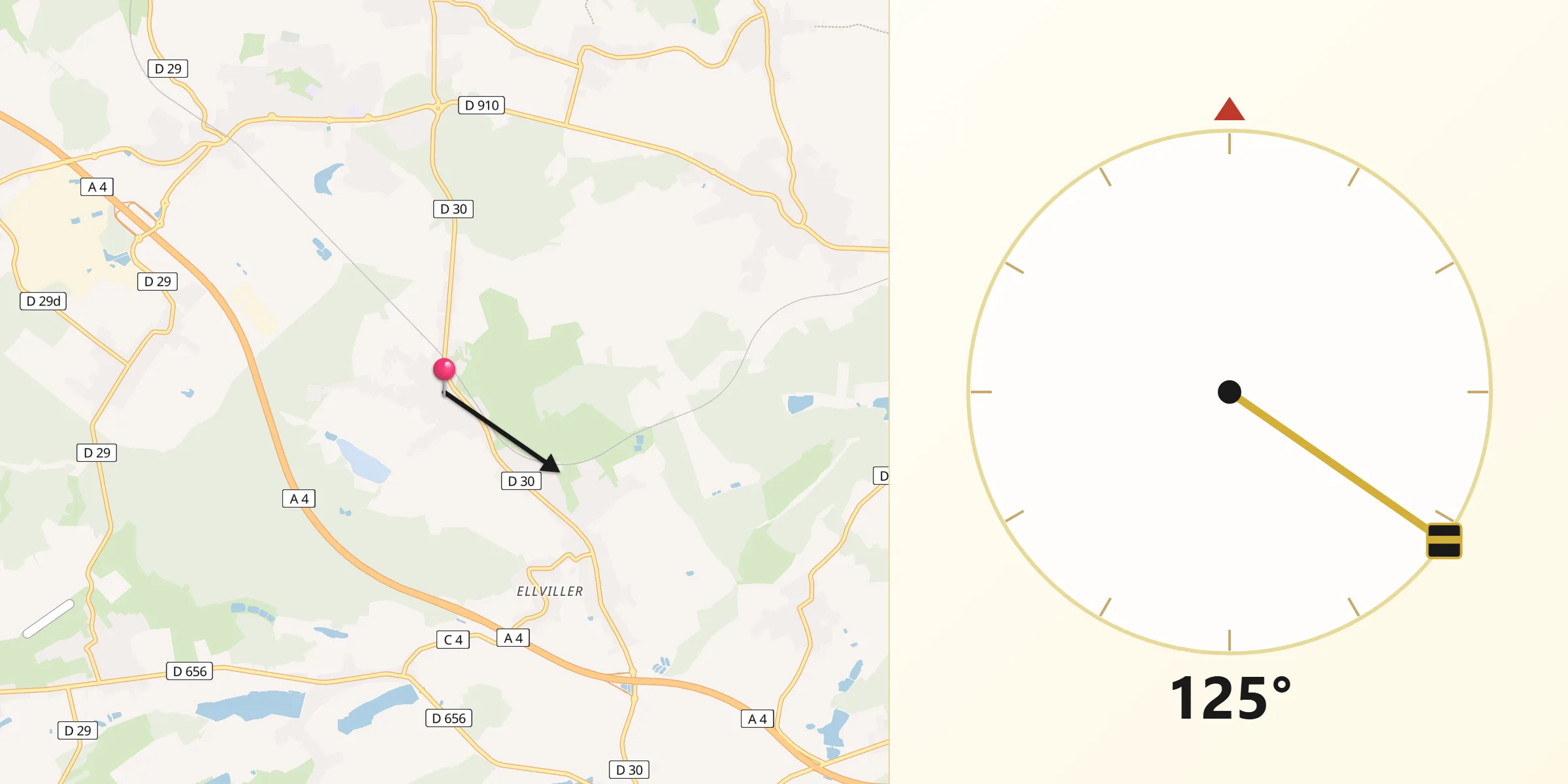 Direction vers la Qibla depuis Farschviller
