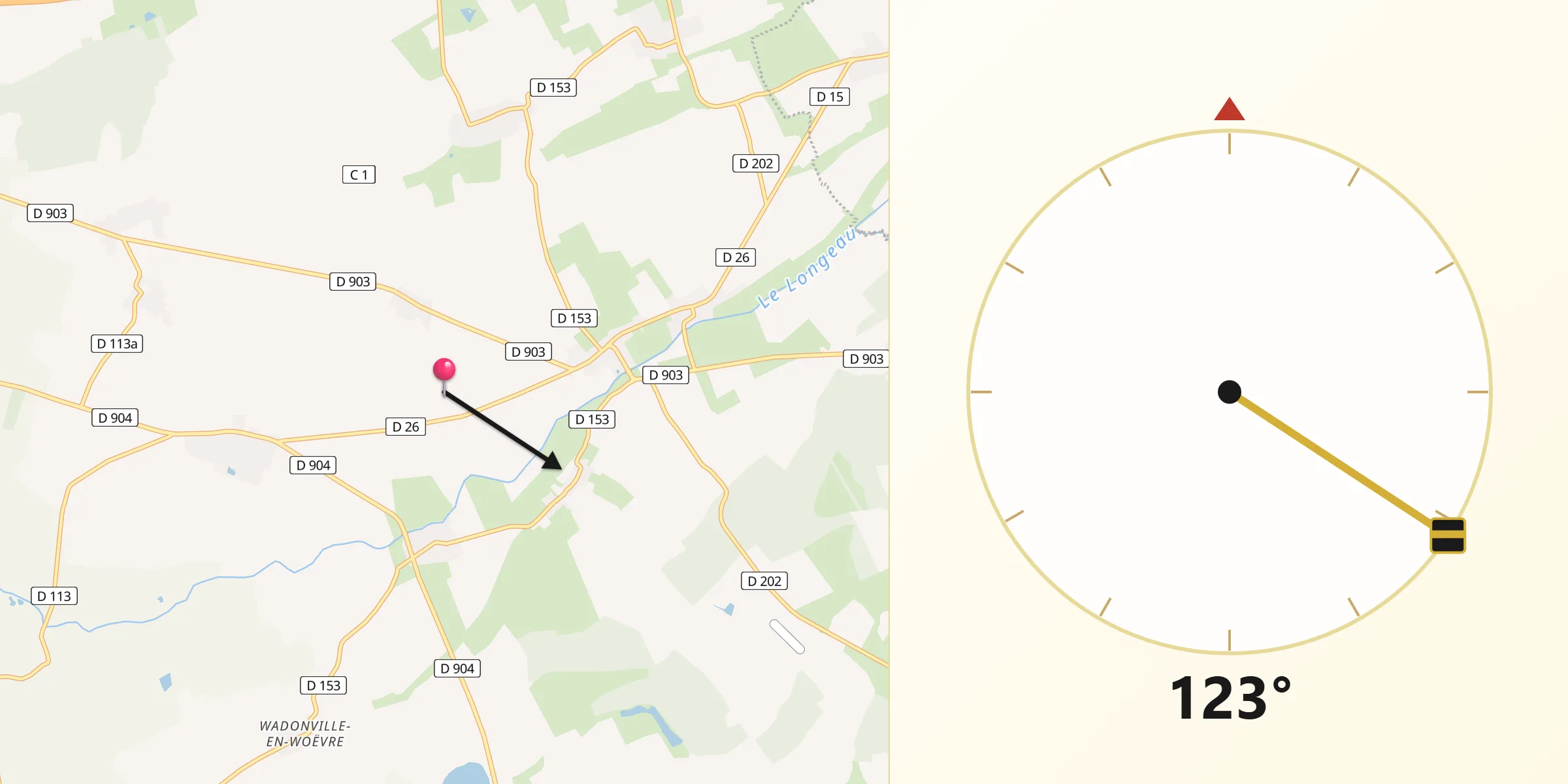 Direction vers la Qibla depuis Harville