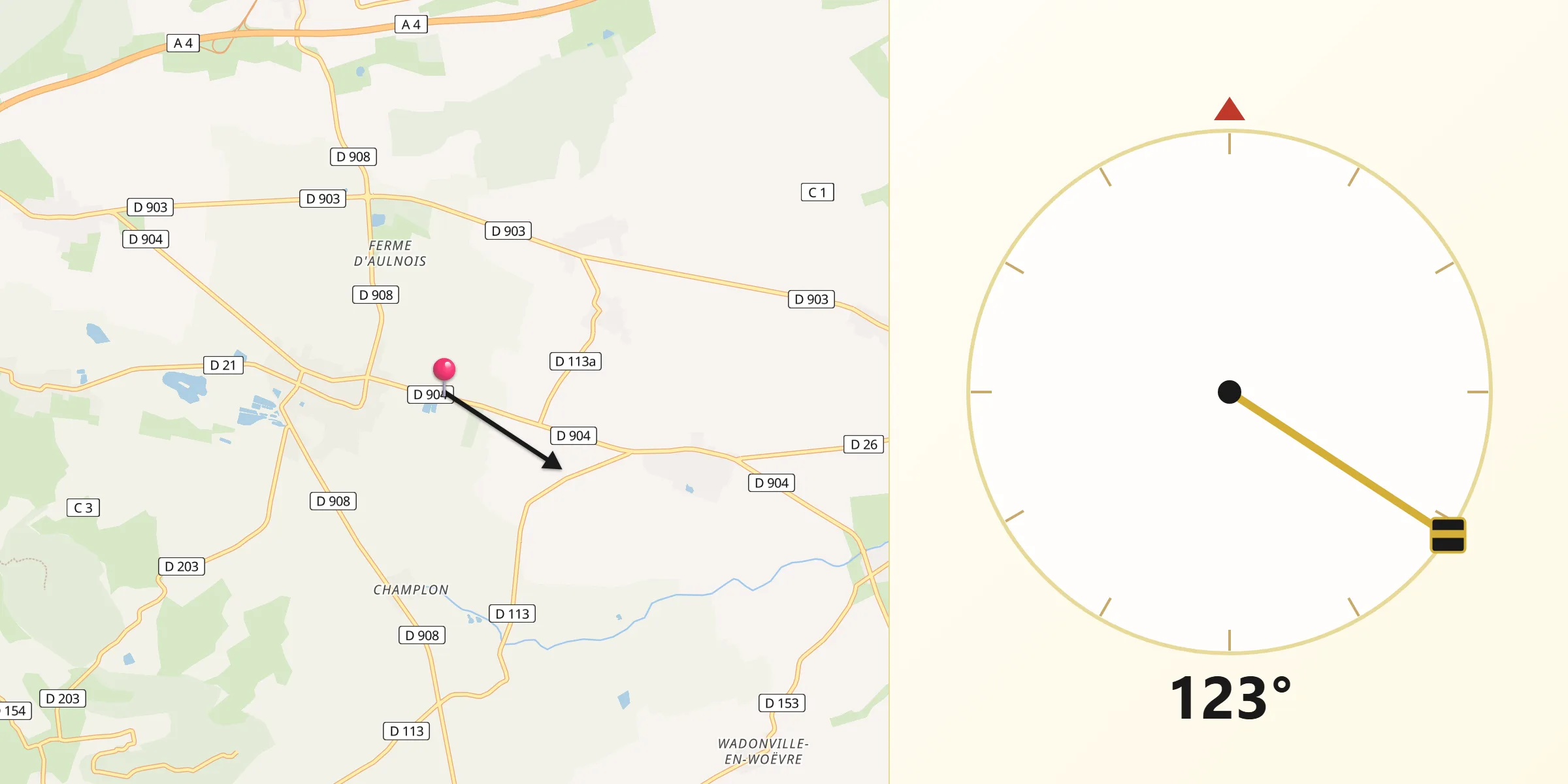 Direction vers la Qibla depuis Riaville