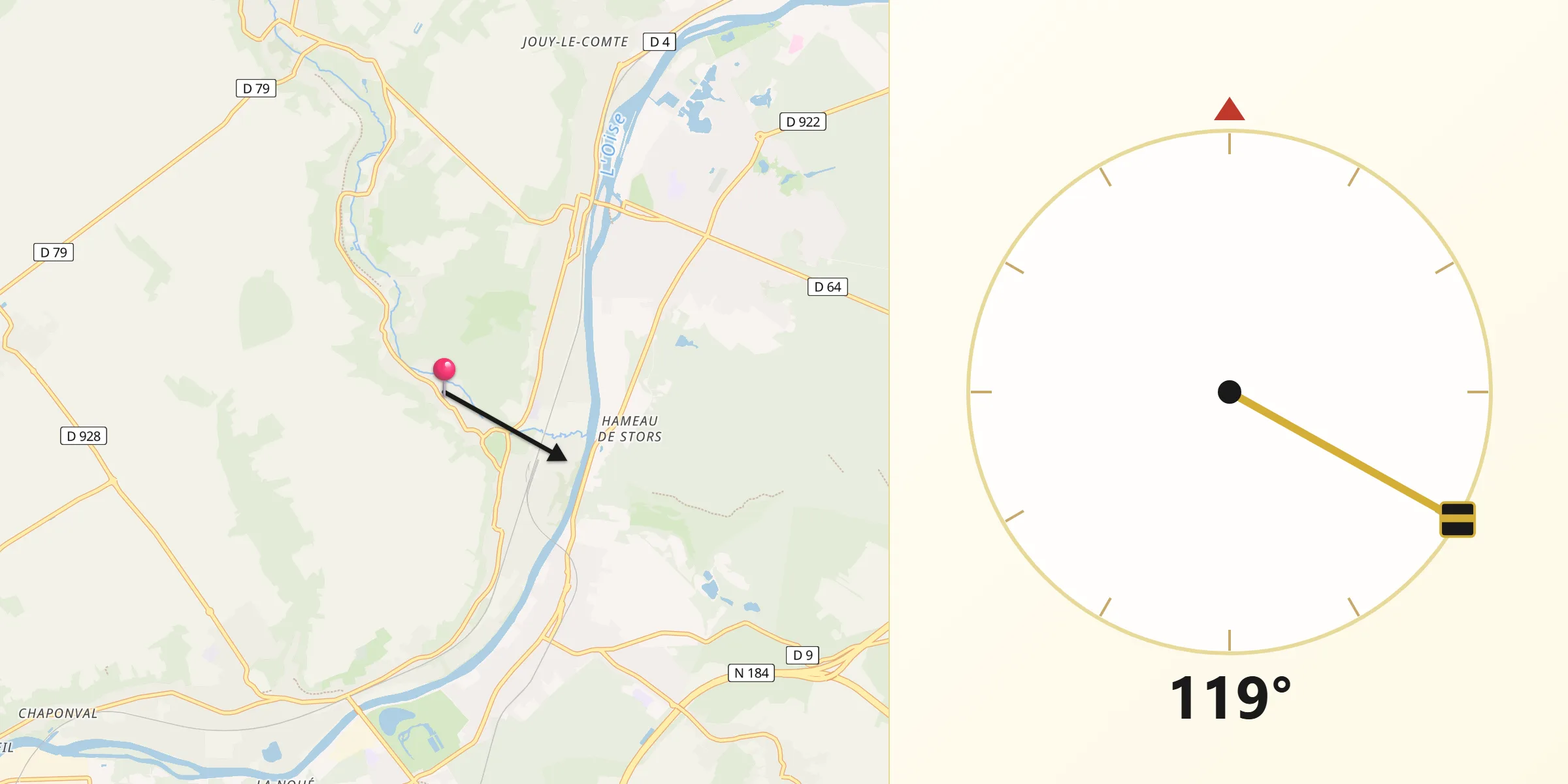 Direction vers la Qibla depuis Valmondois