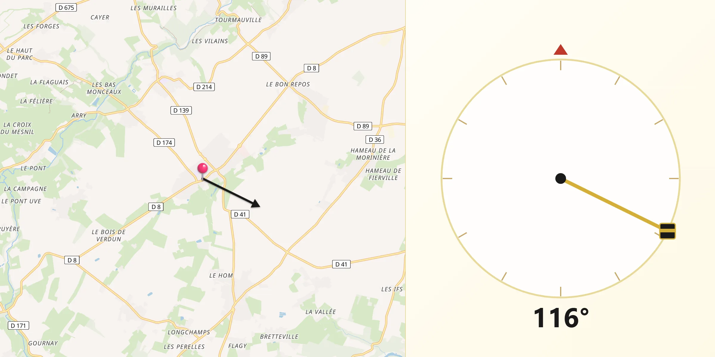 Direction vers la Qibla depuis Évrecy