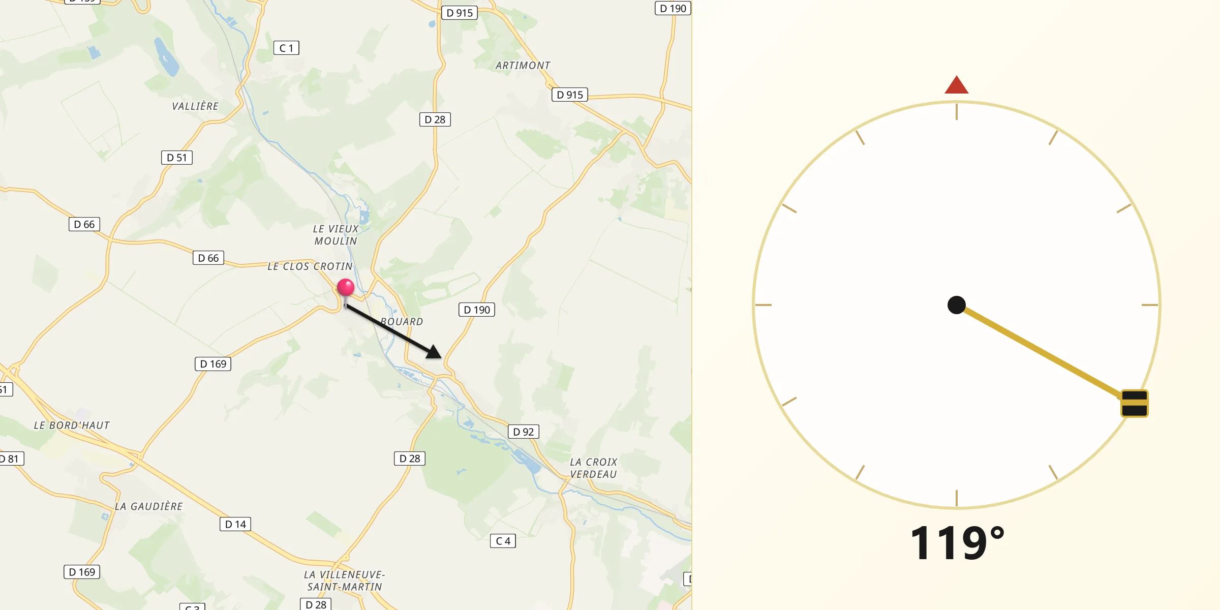 Direction vers la Qibla depuis Us