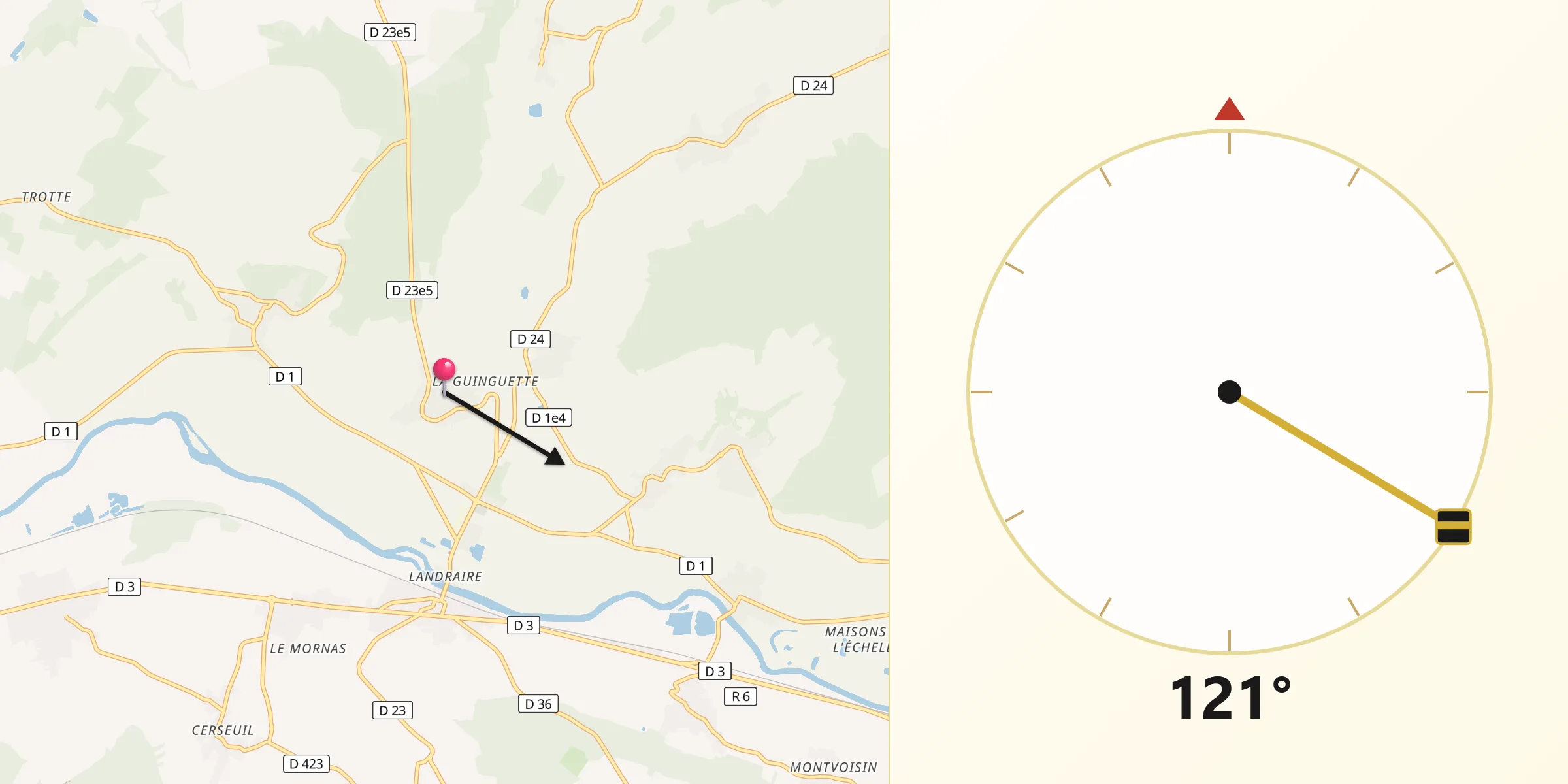 Direction vers la Qibla depuis Châtillon-sur-Marne