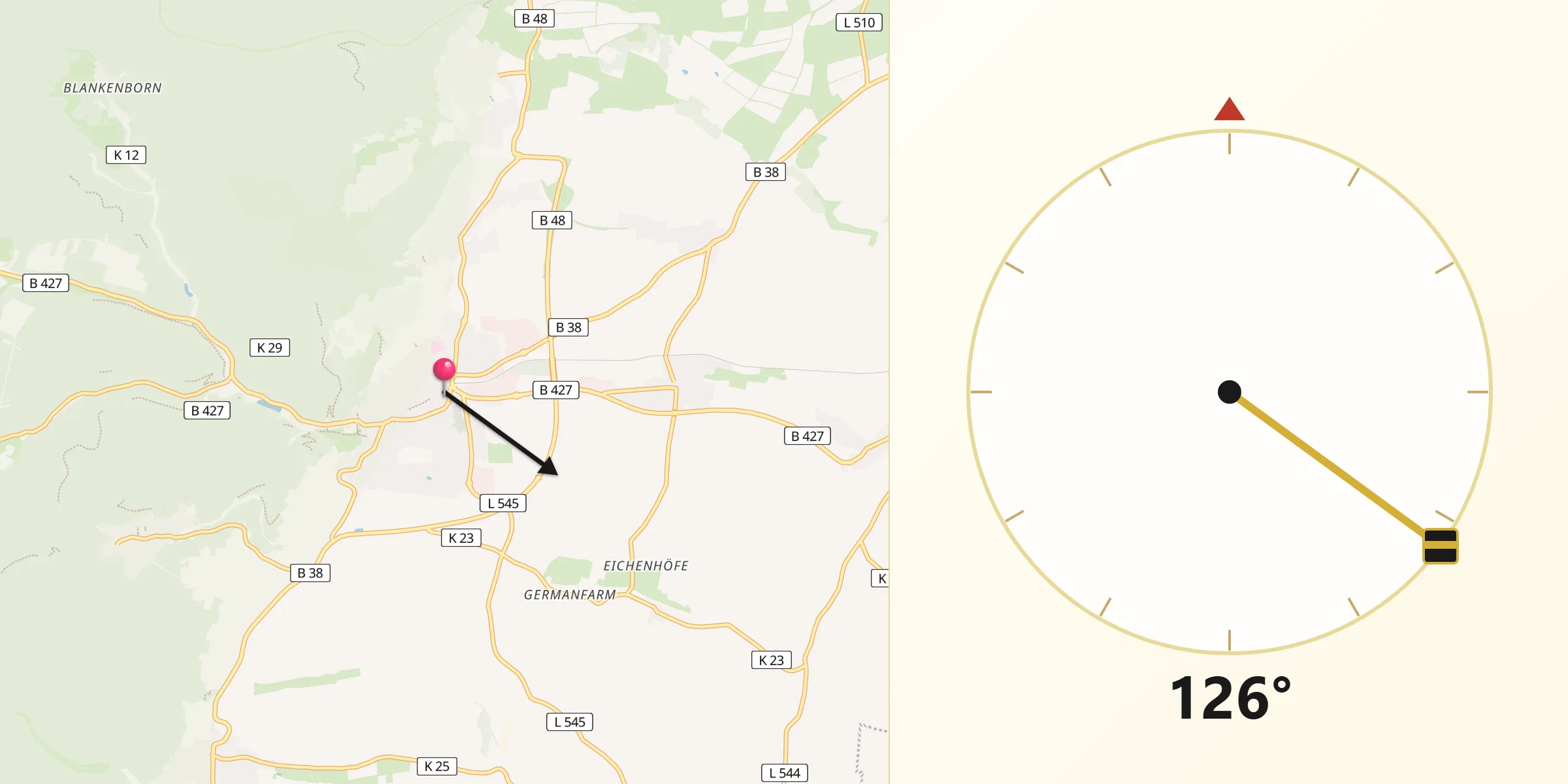 Qibla-Richtung von Bad Bergzabern