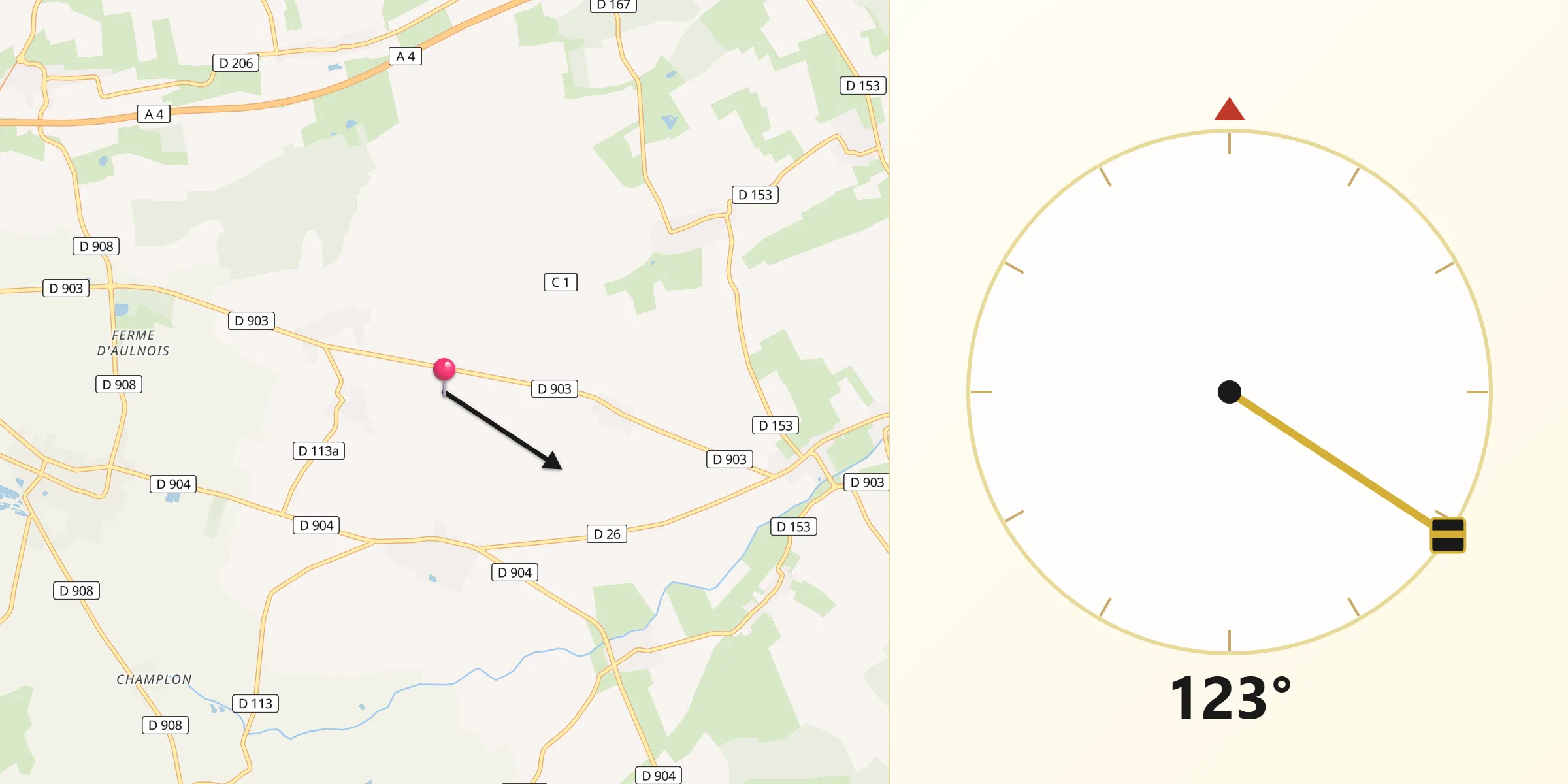 Direction vers la Qibla depuis Maizeray
