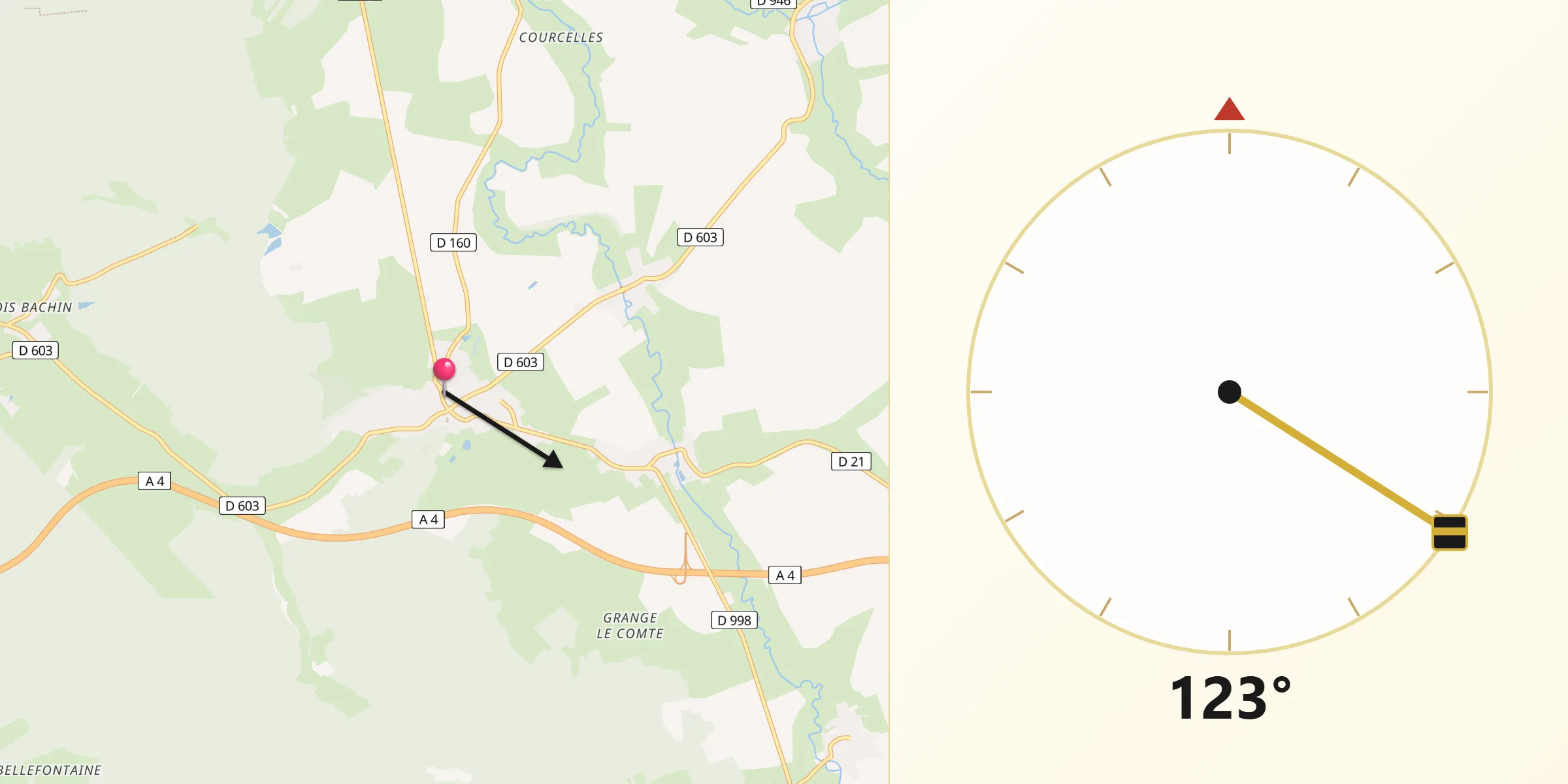 Direction vers la Qibla depuis Clermont-en-Argonne