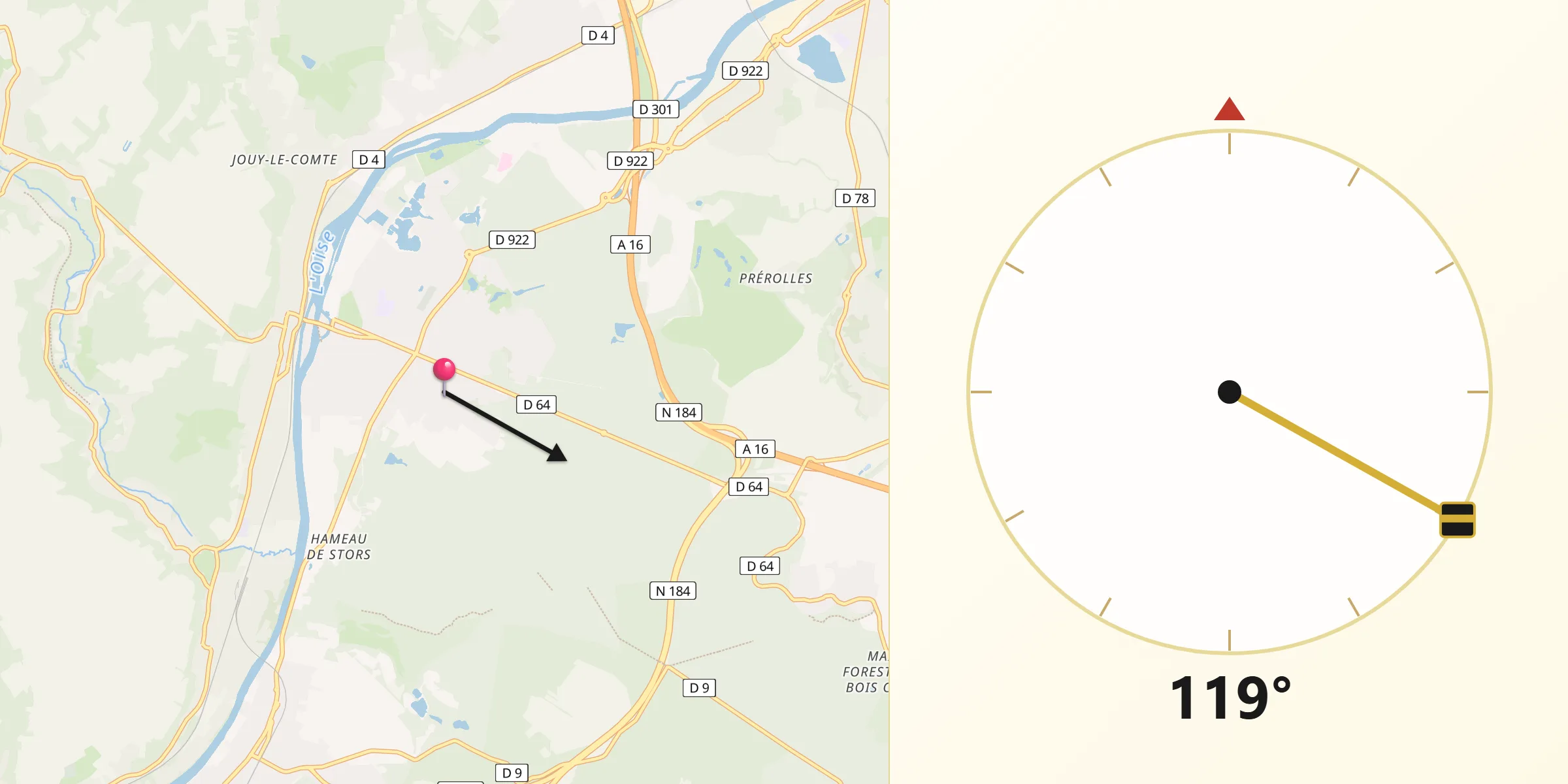 Direction vers la Qibla depuis L’Isle-Adam