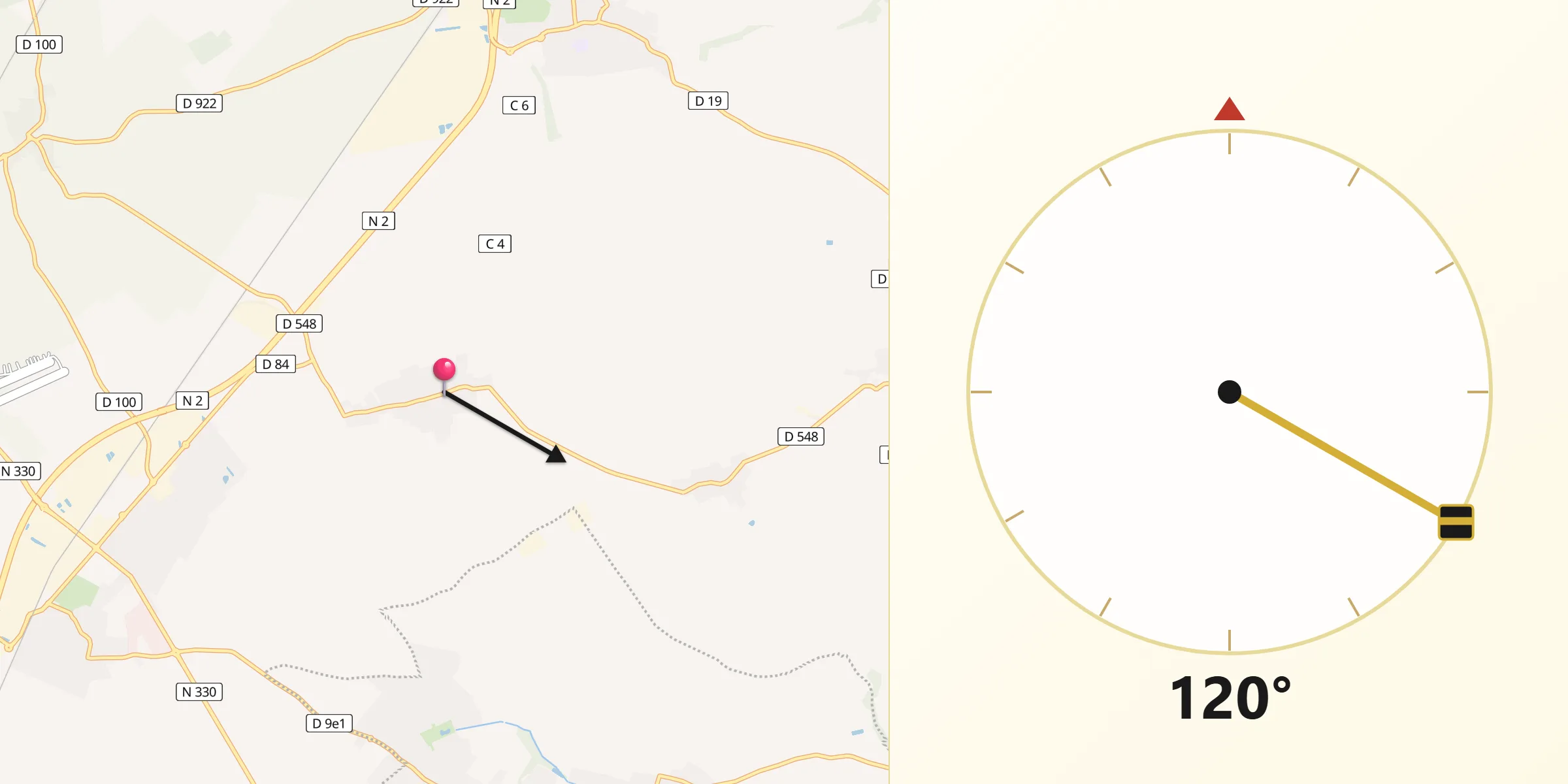 Direction vers la Qibla depuis Silly-le-Long