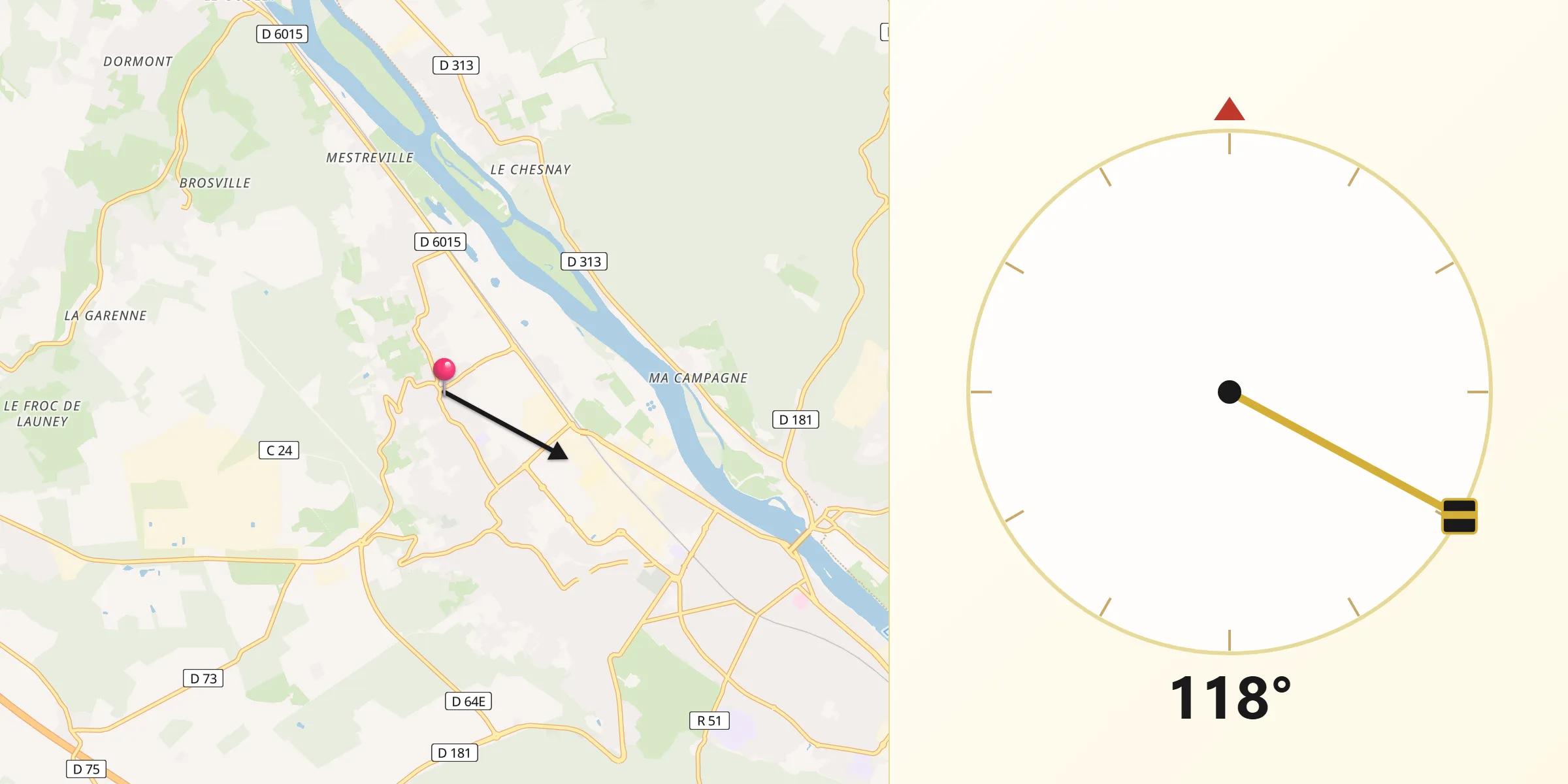 Direction vers la Qibla depuis Saint-Just