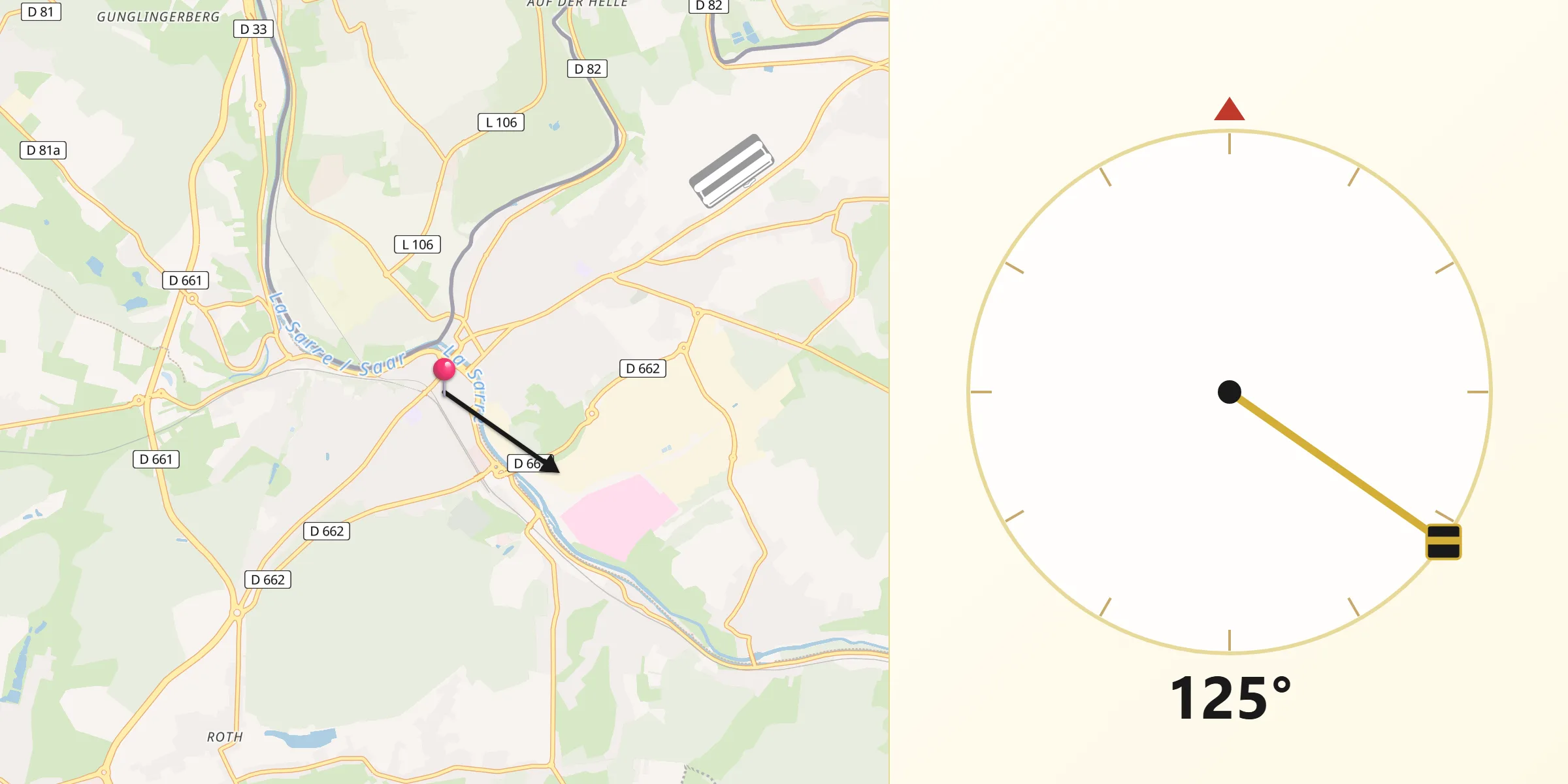 Direction vers la Qibla depuis Sarreguemines