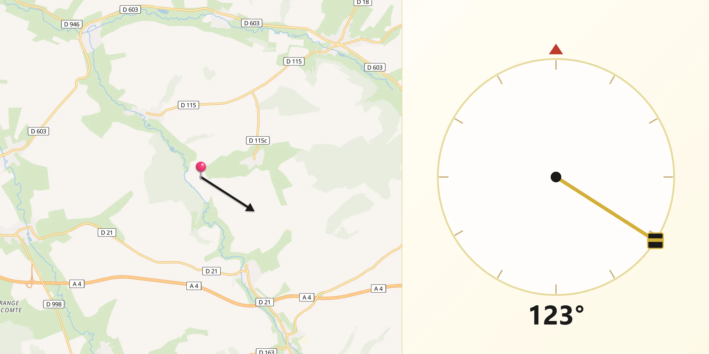 Direction vers la Qibla depuis Brocourt-en-Argonne